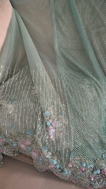 Net saree with heavy embroidered blouse and border
