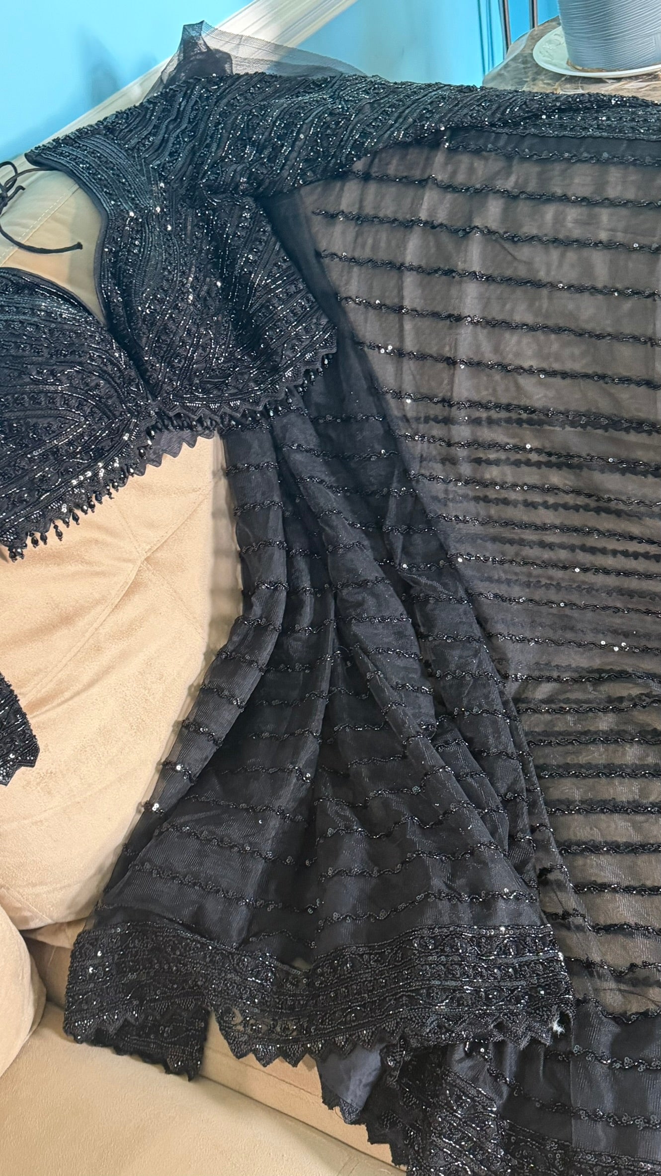 Black Net saree