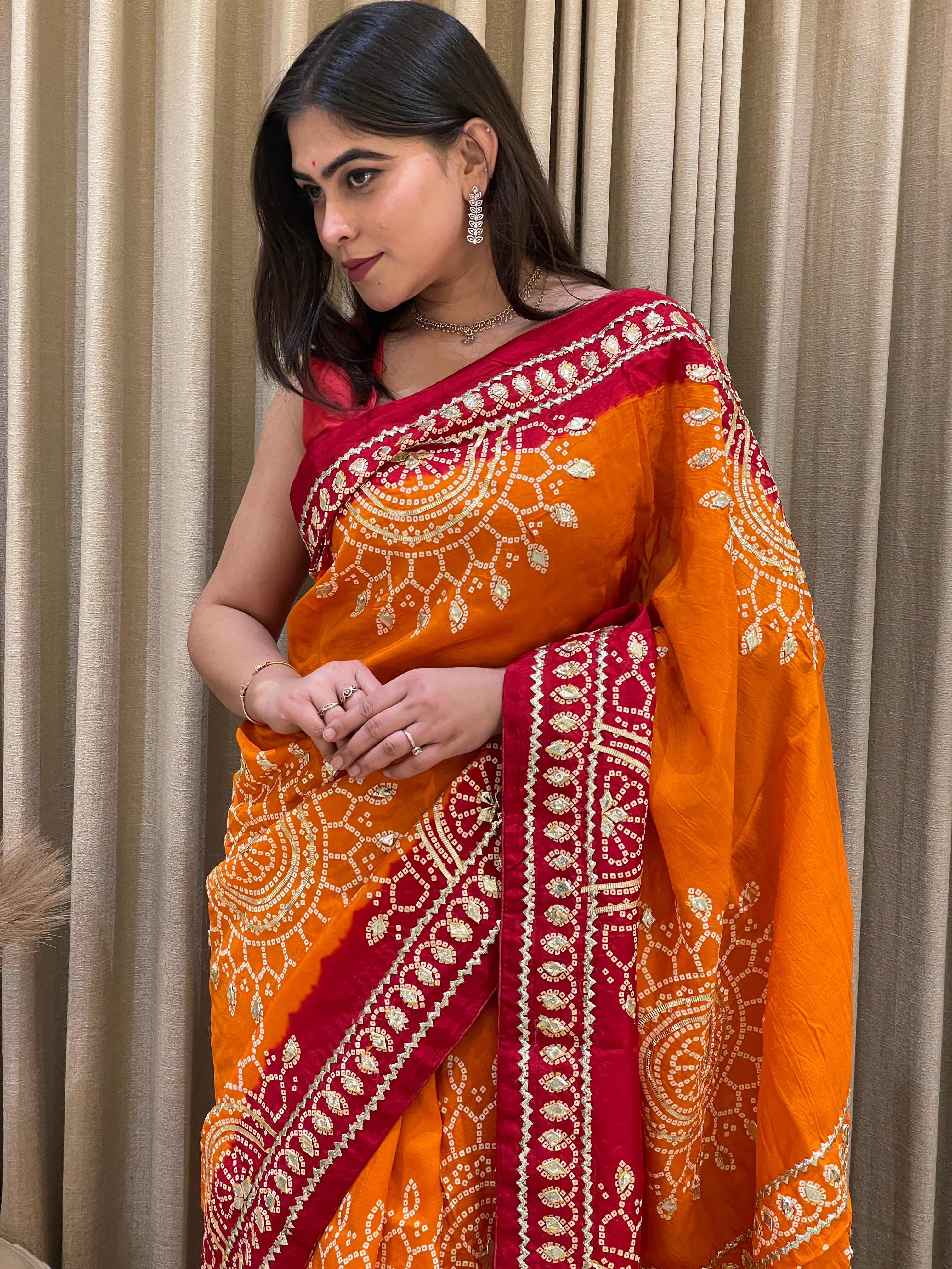Bandhini on silk with kacha gota work