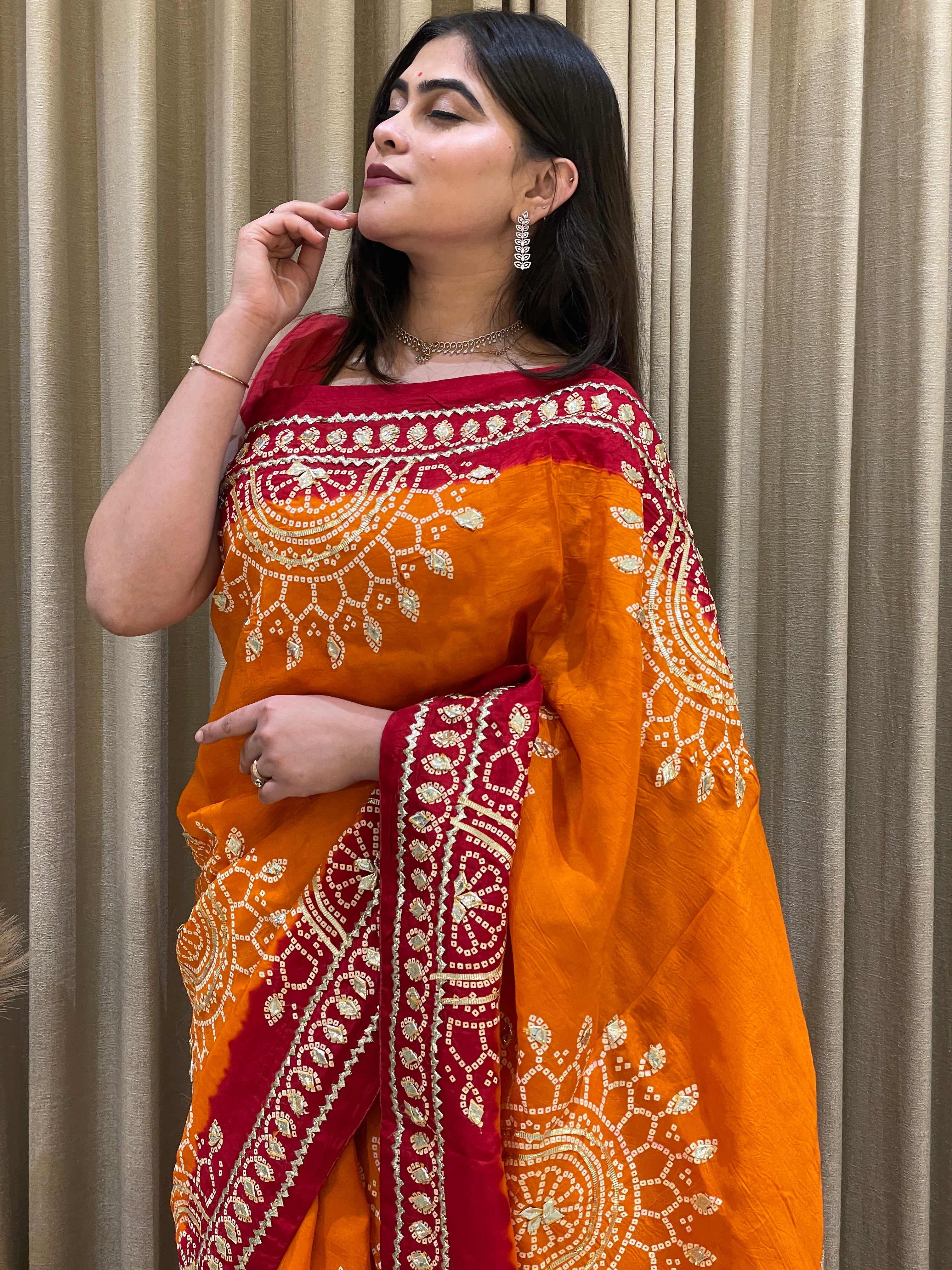 Bandhini on silk with kacha gota work