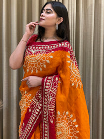 Bandhini on silk with kacha gota work