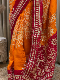 Bandhini on silk with kacha gota work