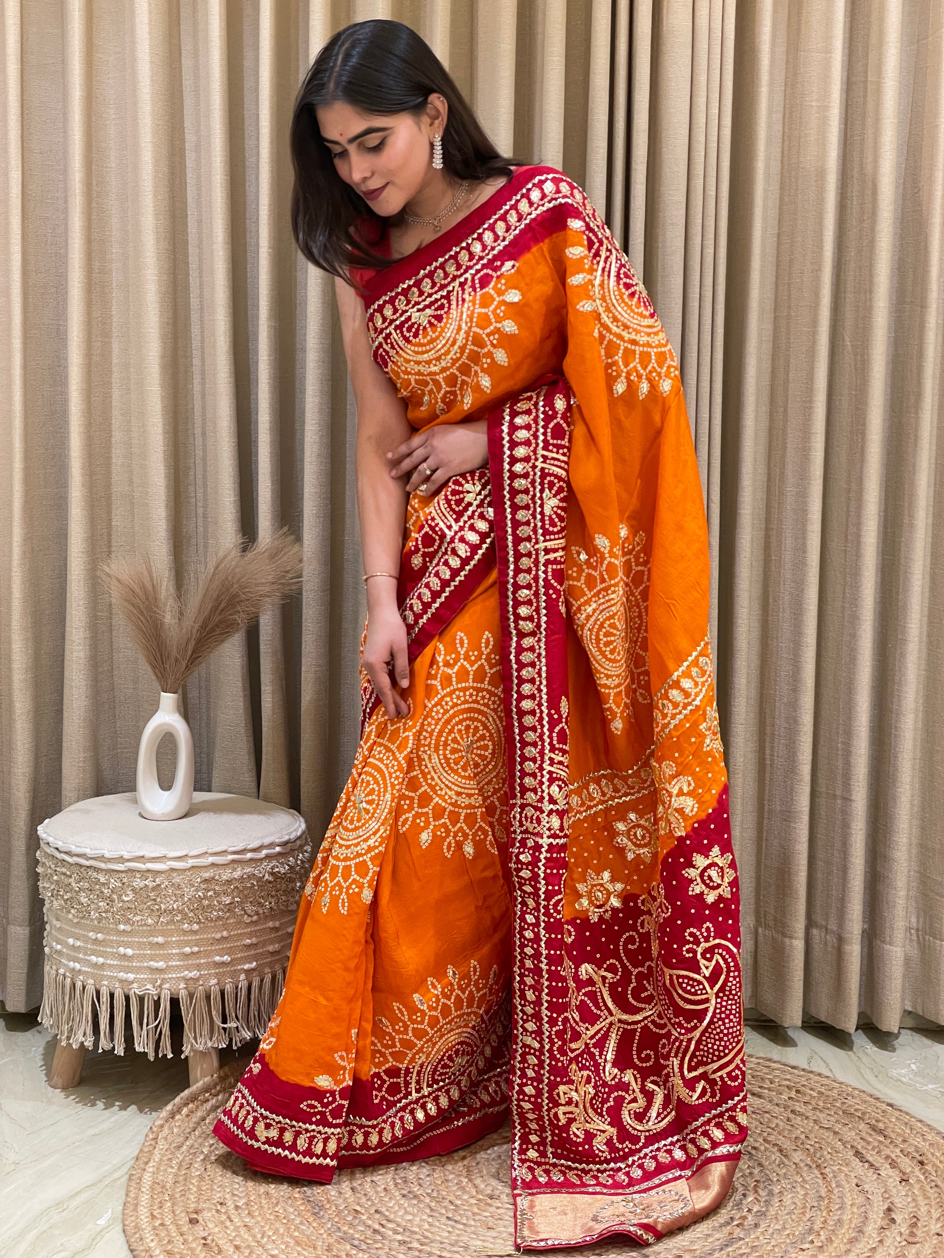 Bandhini on silk with kacha gota work