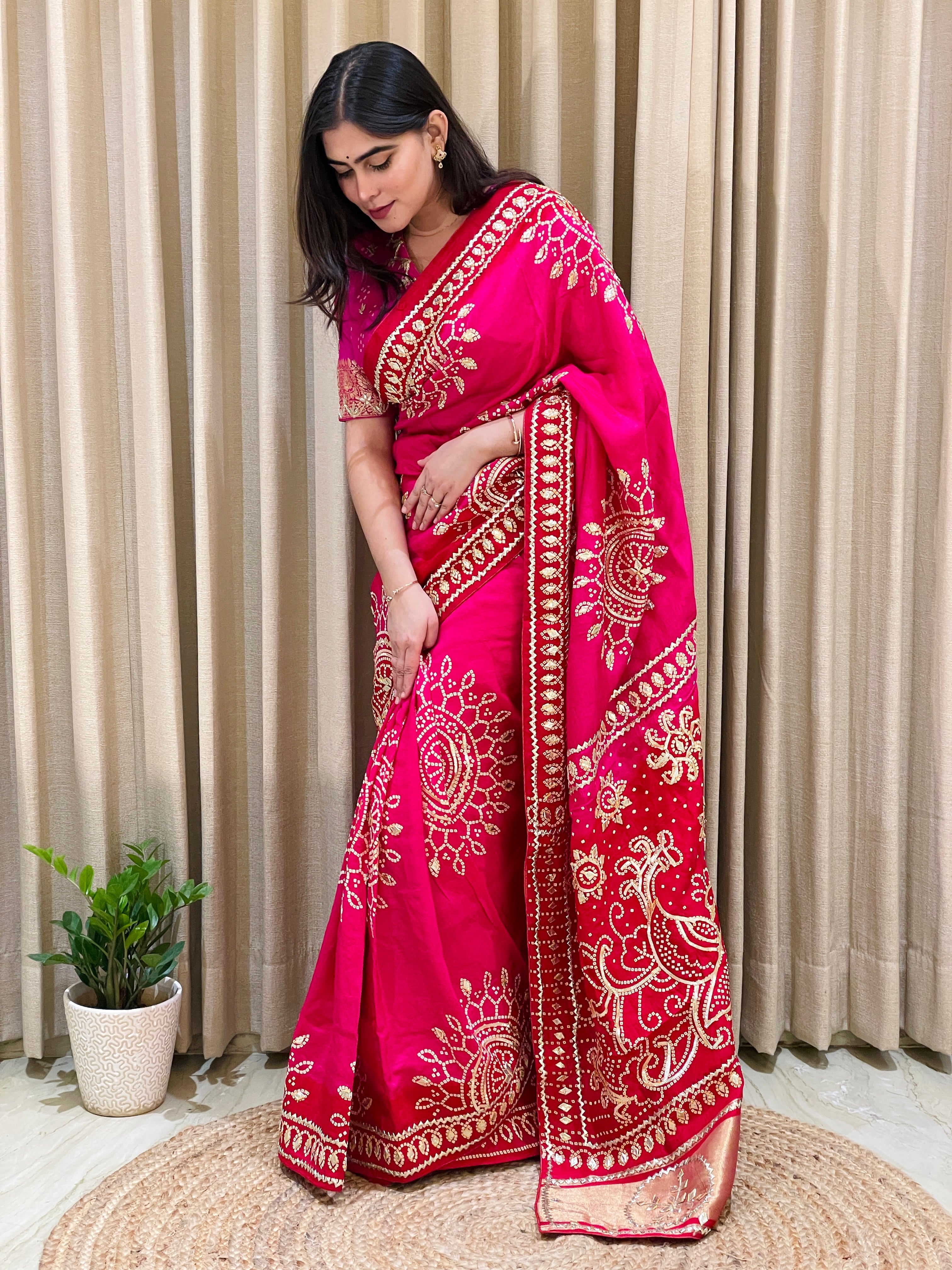 Bandhini on silk with kacha gota work