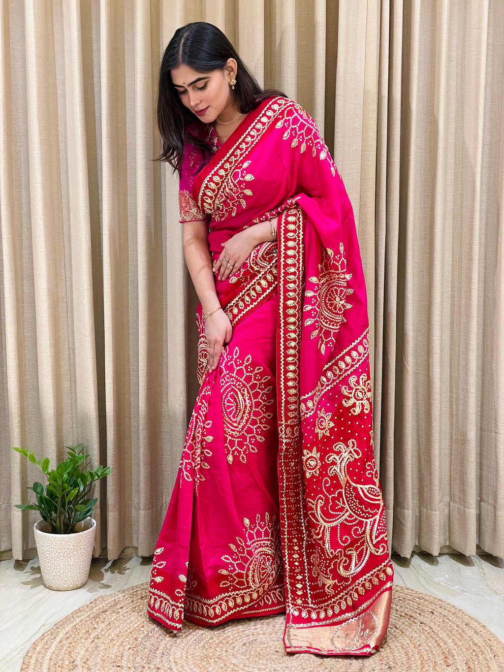 Bandhini on silk with kacha gota work