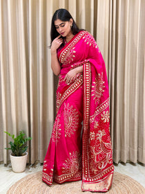 Bandhini on silk with kacha gota work