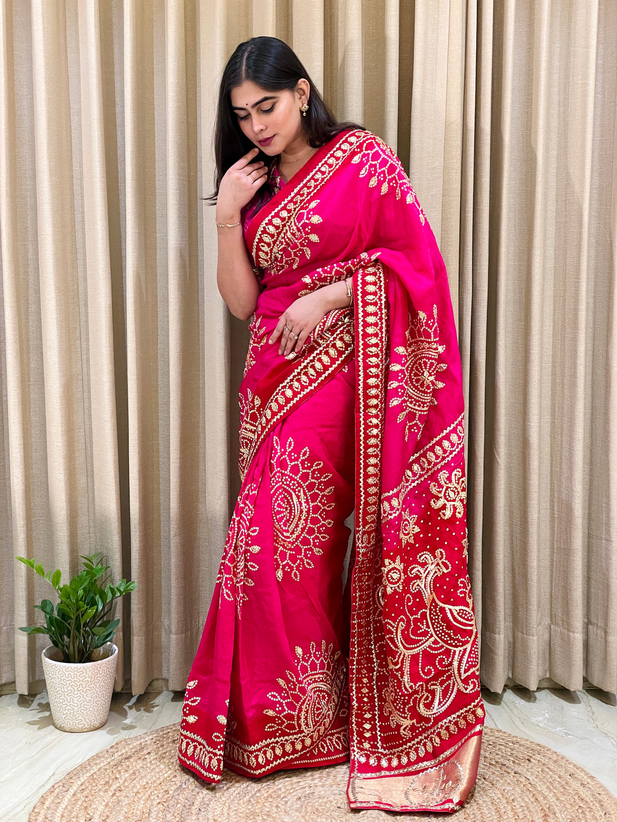 Bandhini on silk with kacha gota work