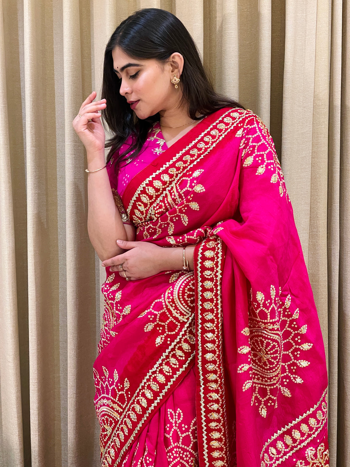 Bandhini on silk with kacha gota work