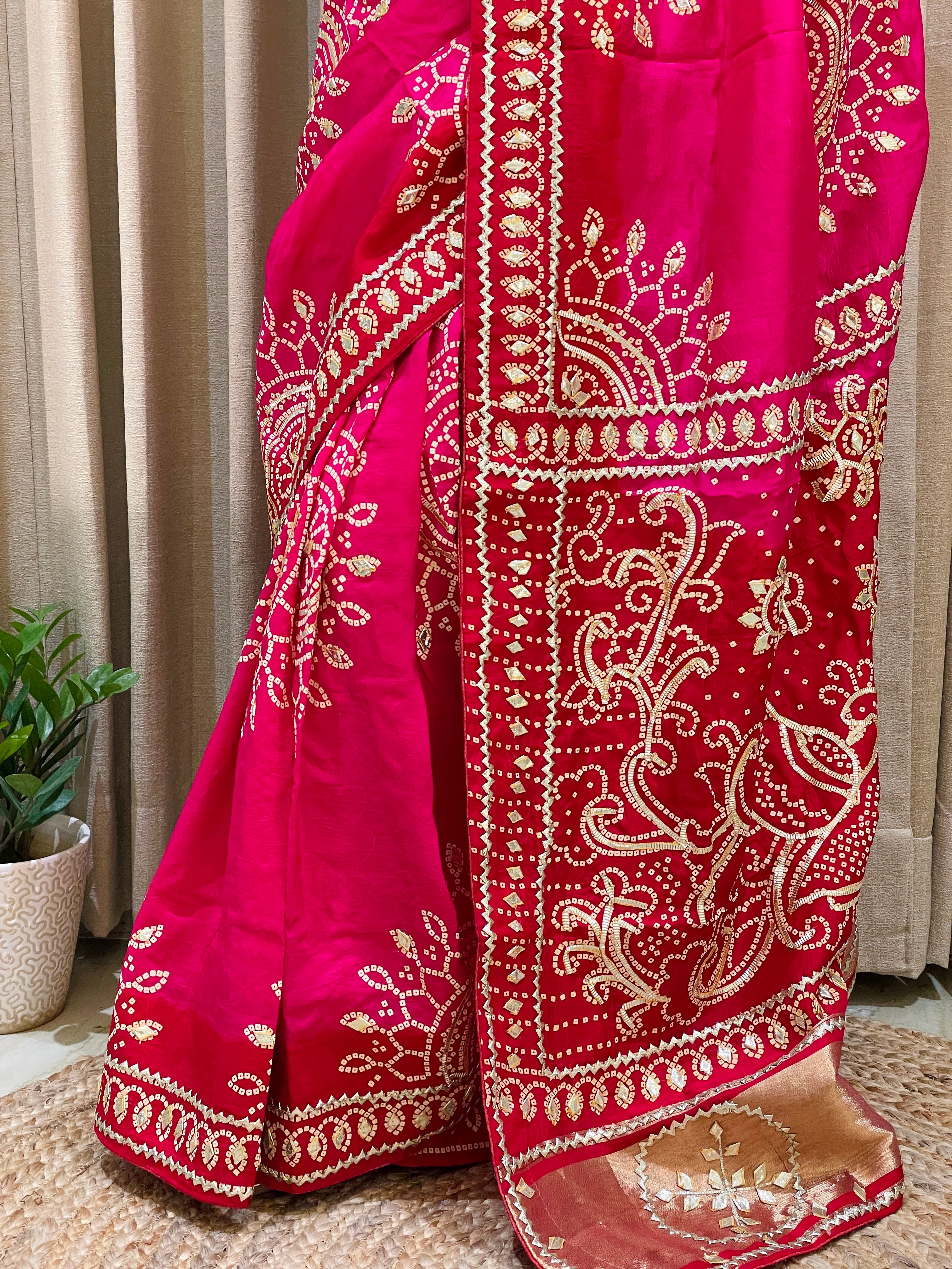 Bandhini on silk with kacha gota work