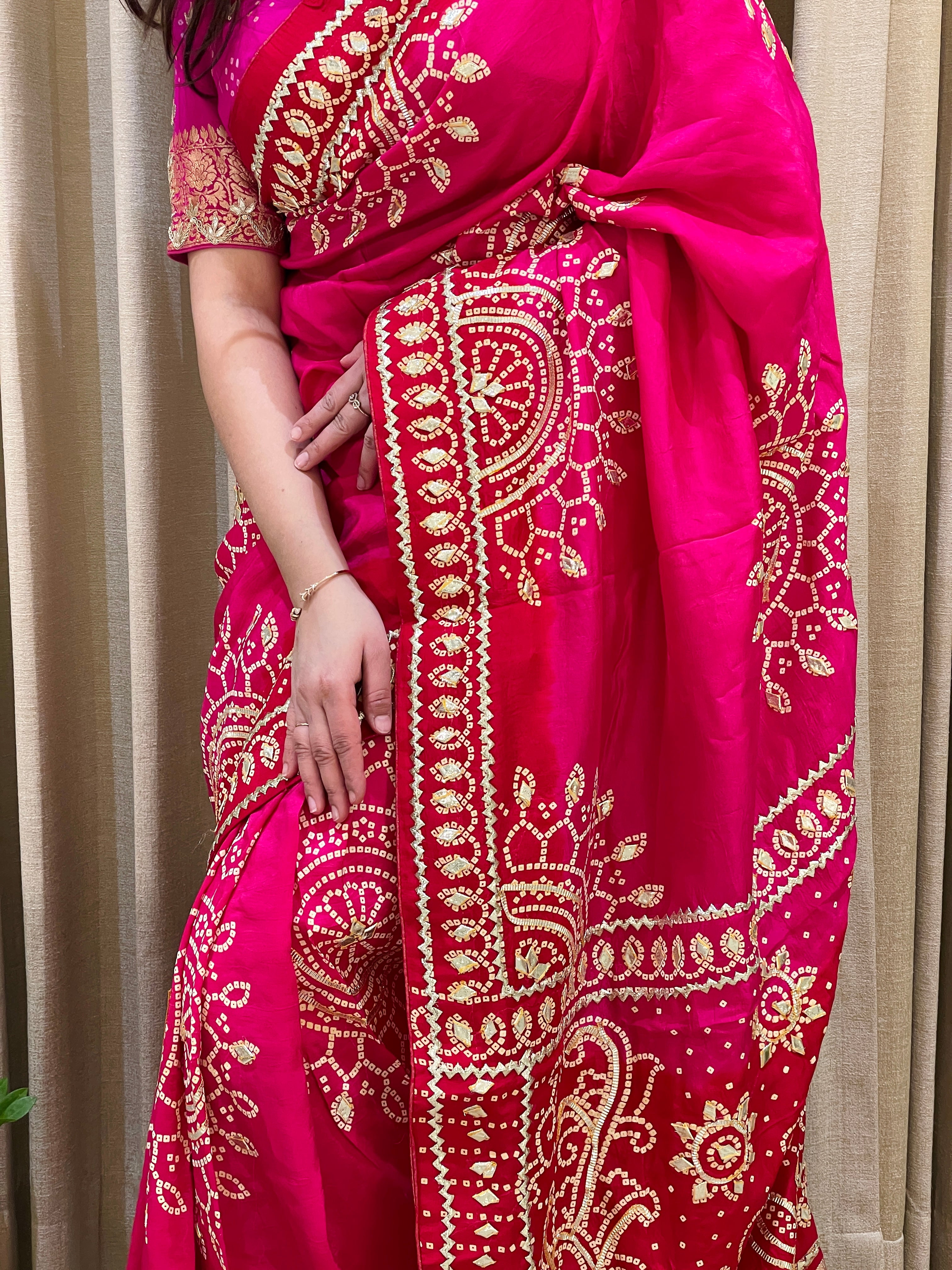 Bandhini on silk with kacha gota work