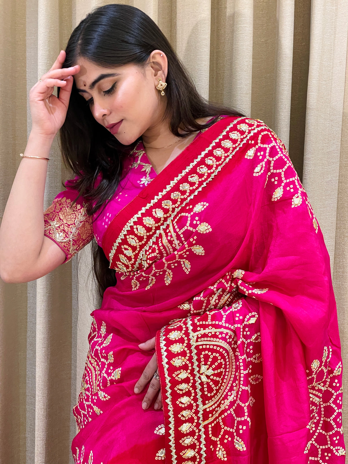 Bandhini on silk with kacha gota work
