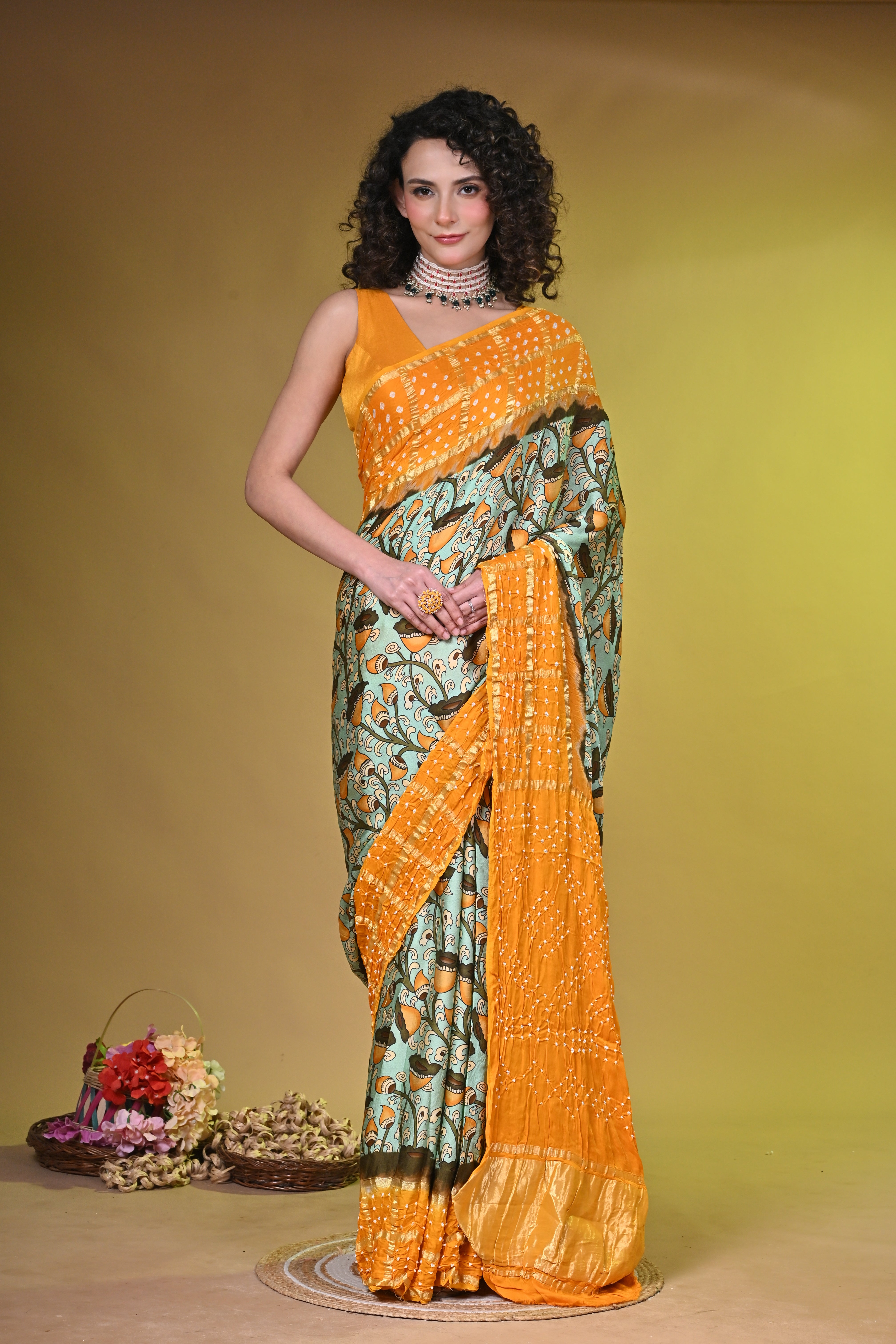 Kalamkari with bandhini