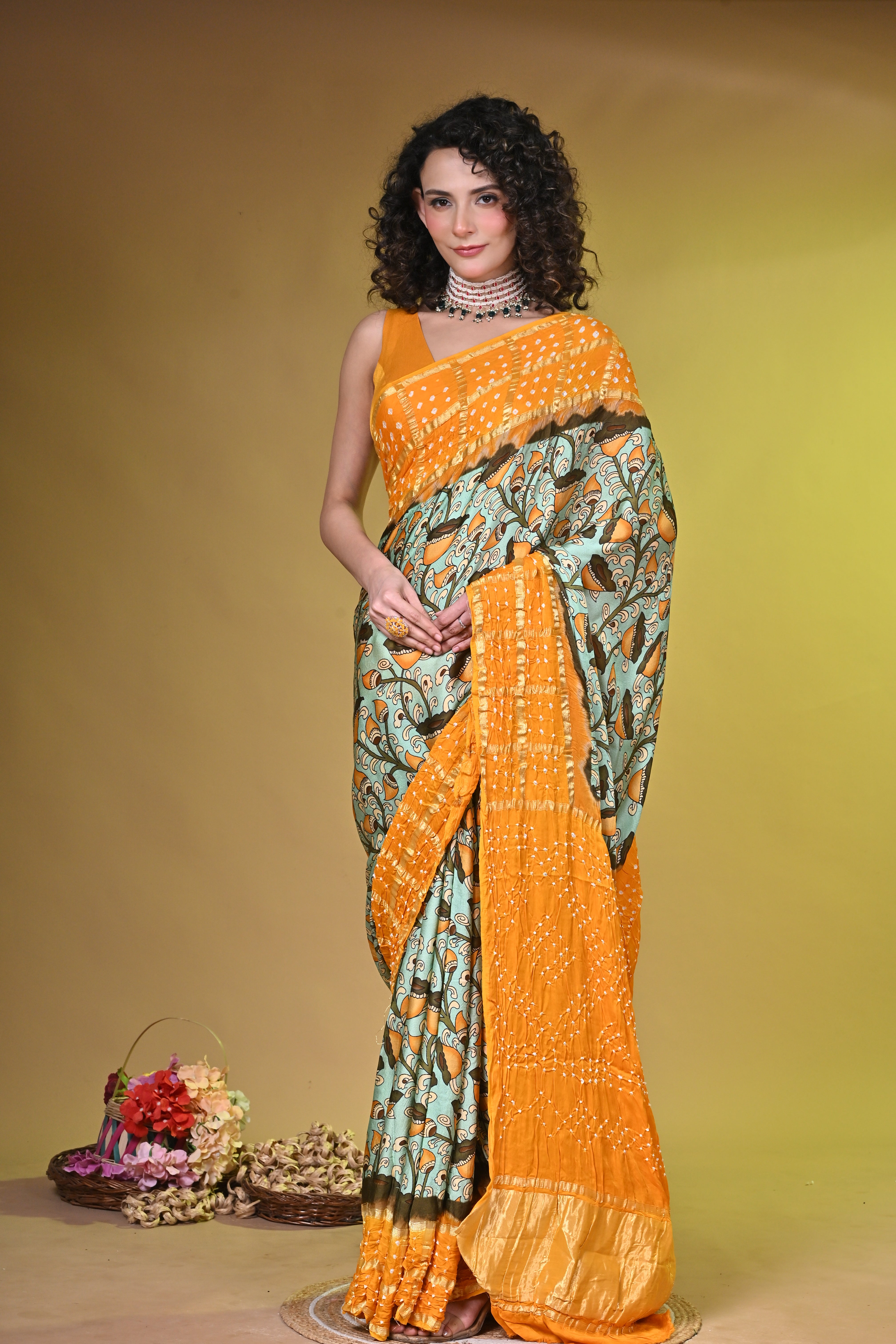 Kalamkari with bandhini