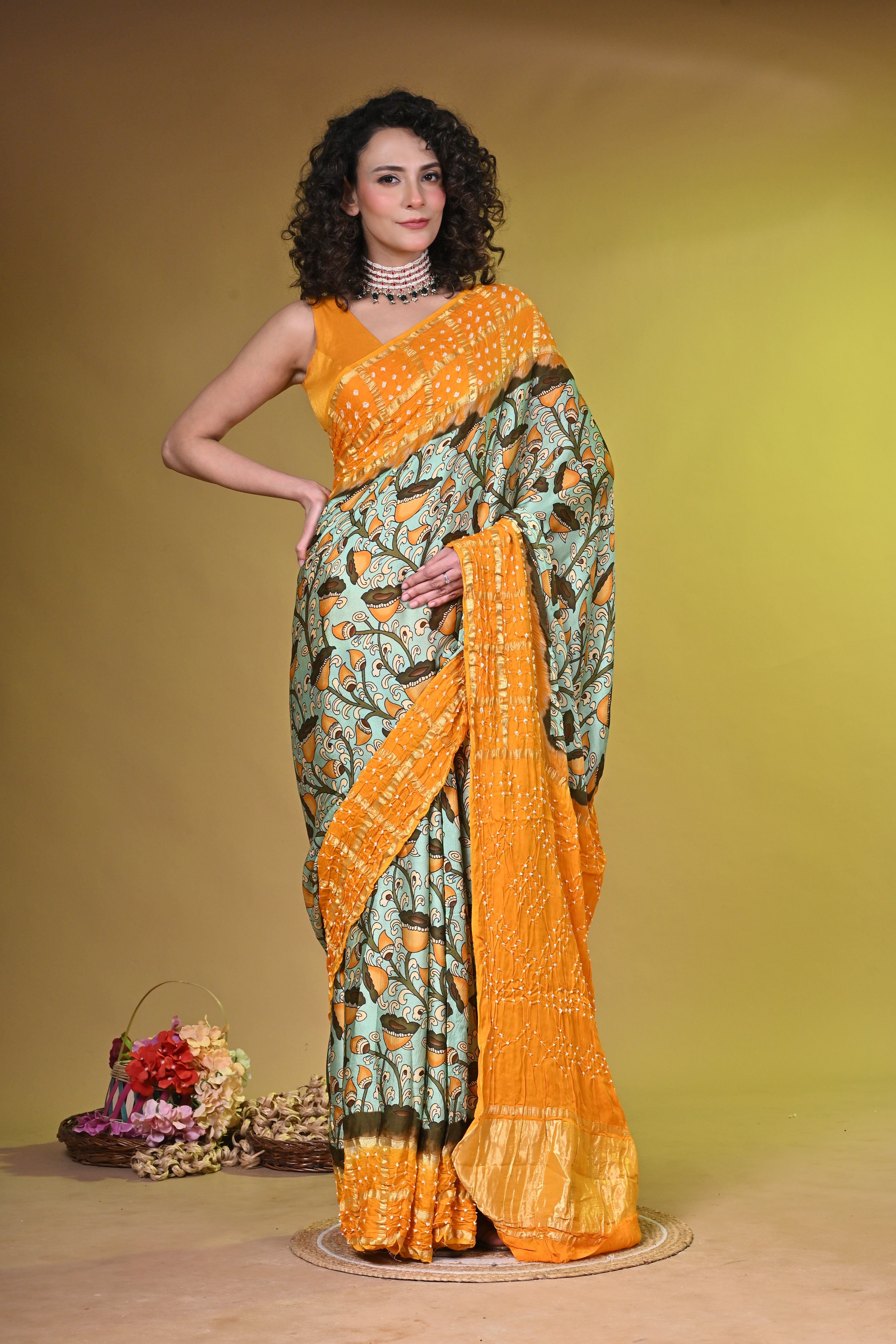 Kalamkari with bandhini