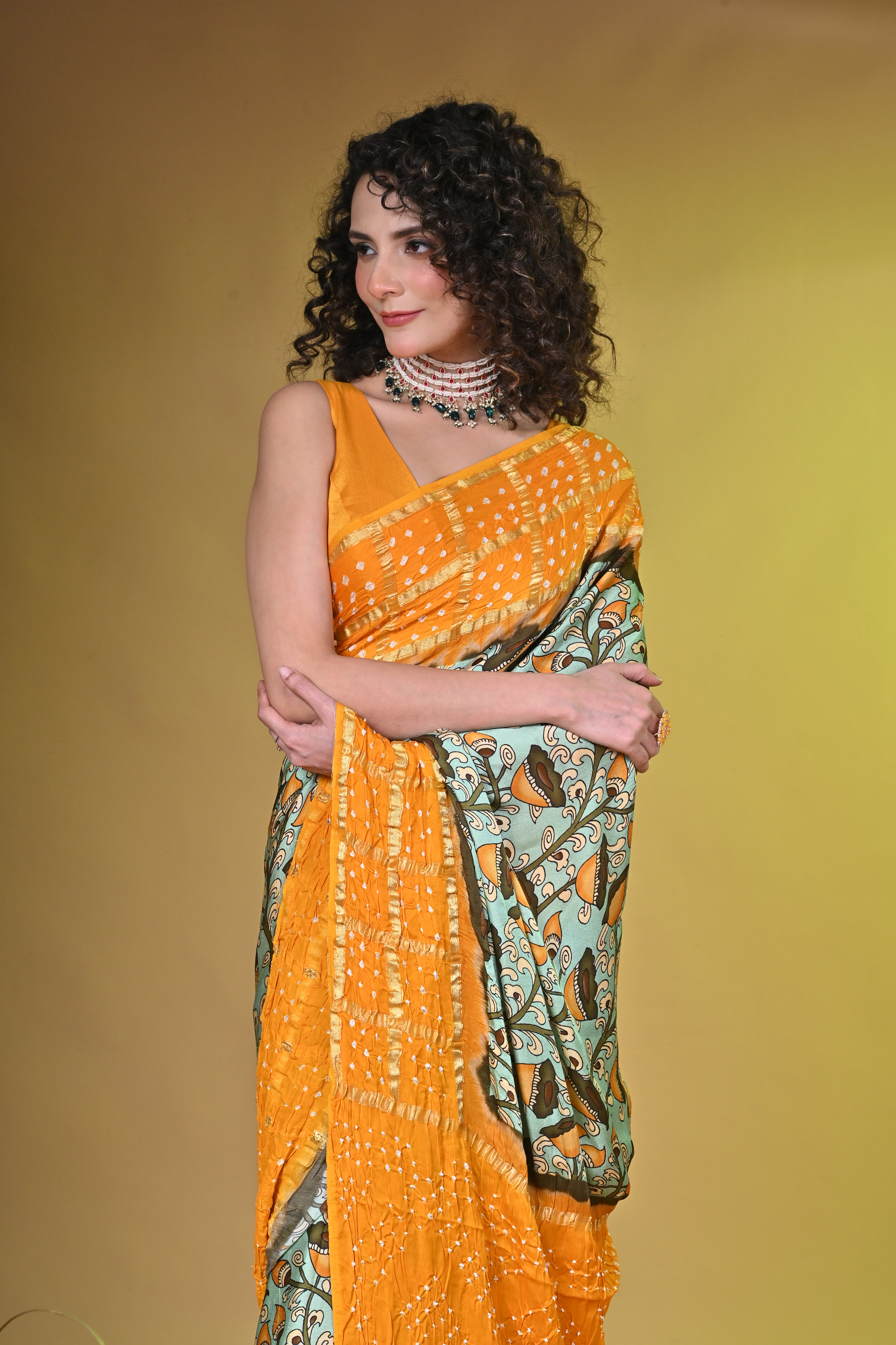 Kalamkari with bandhini