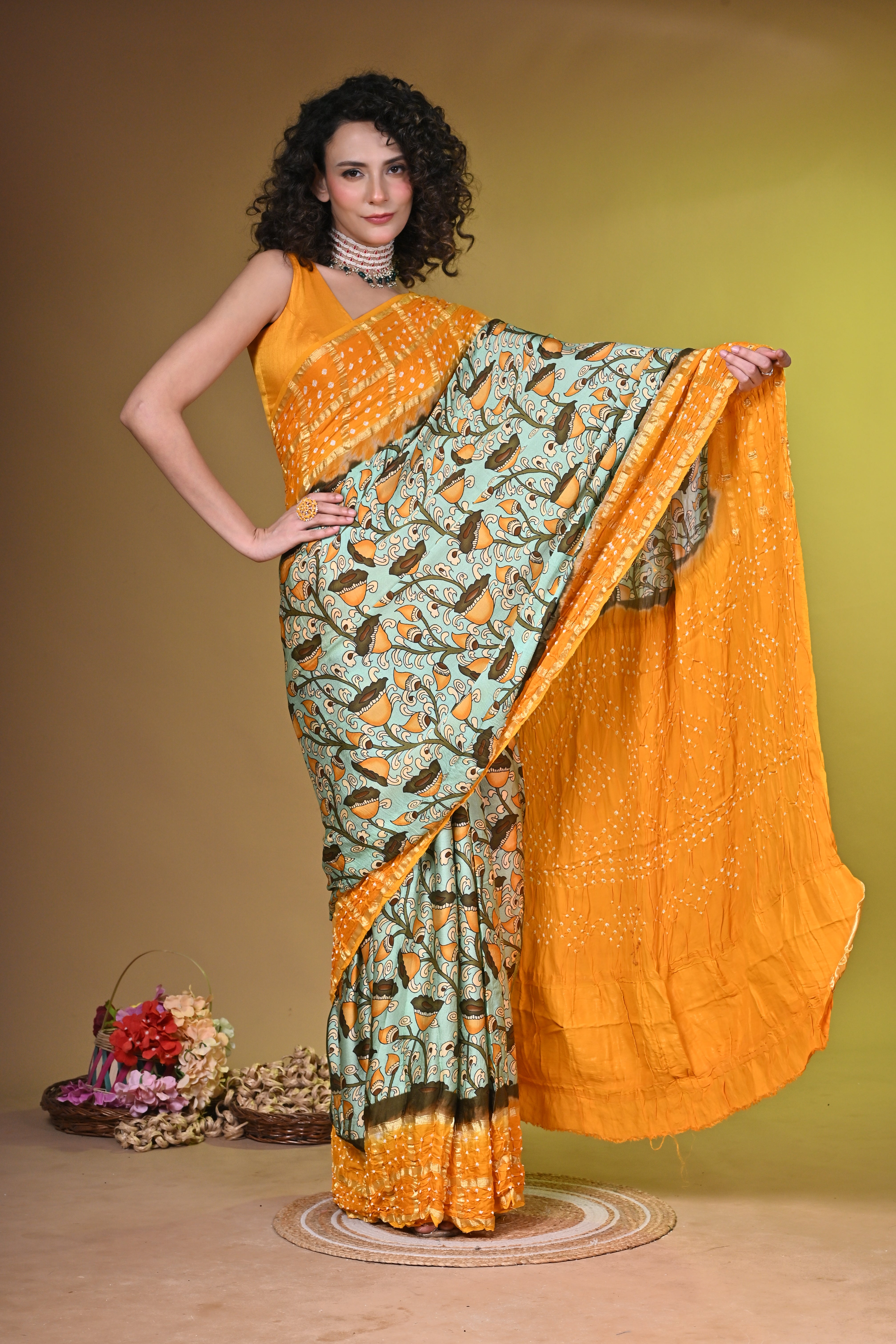 Kalamkari with bandhini