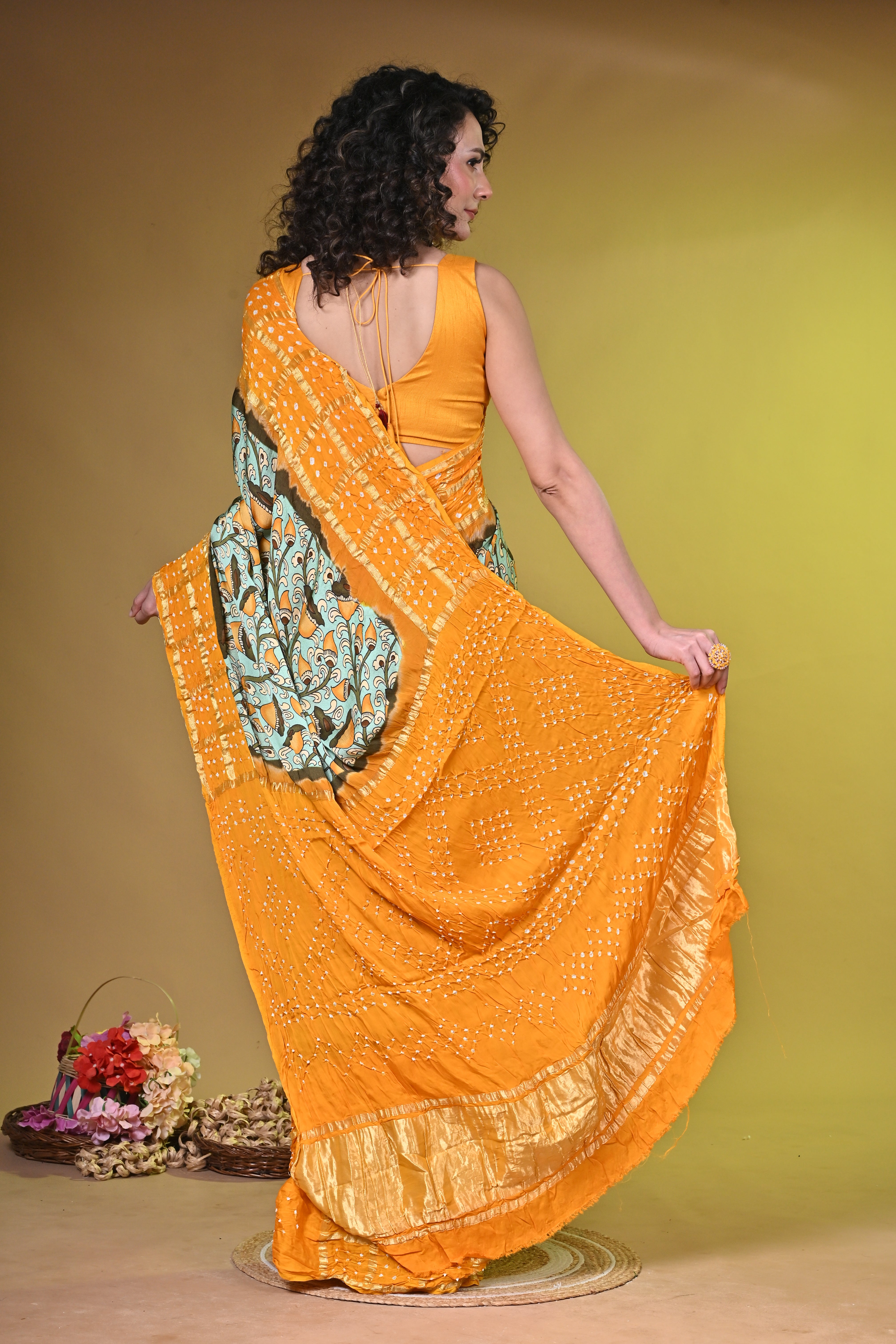 Kalamkari with bandhini