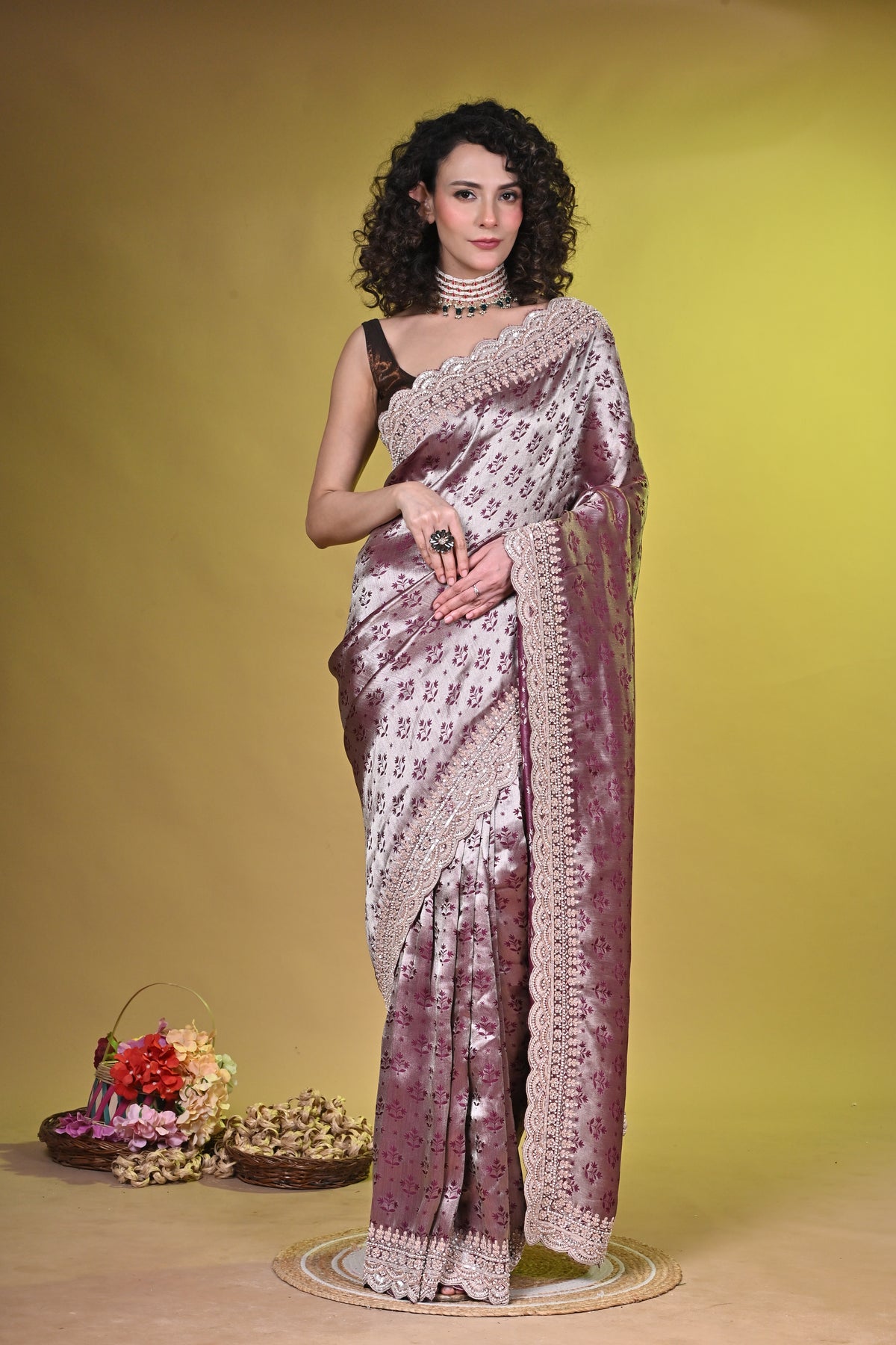 Kanjeevaram Tissue With Hand embroidered Border
