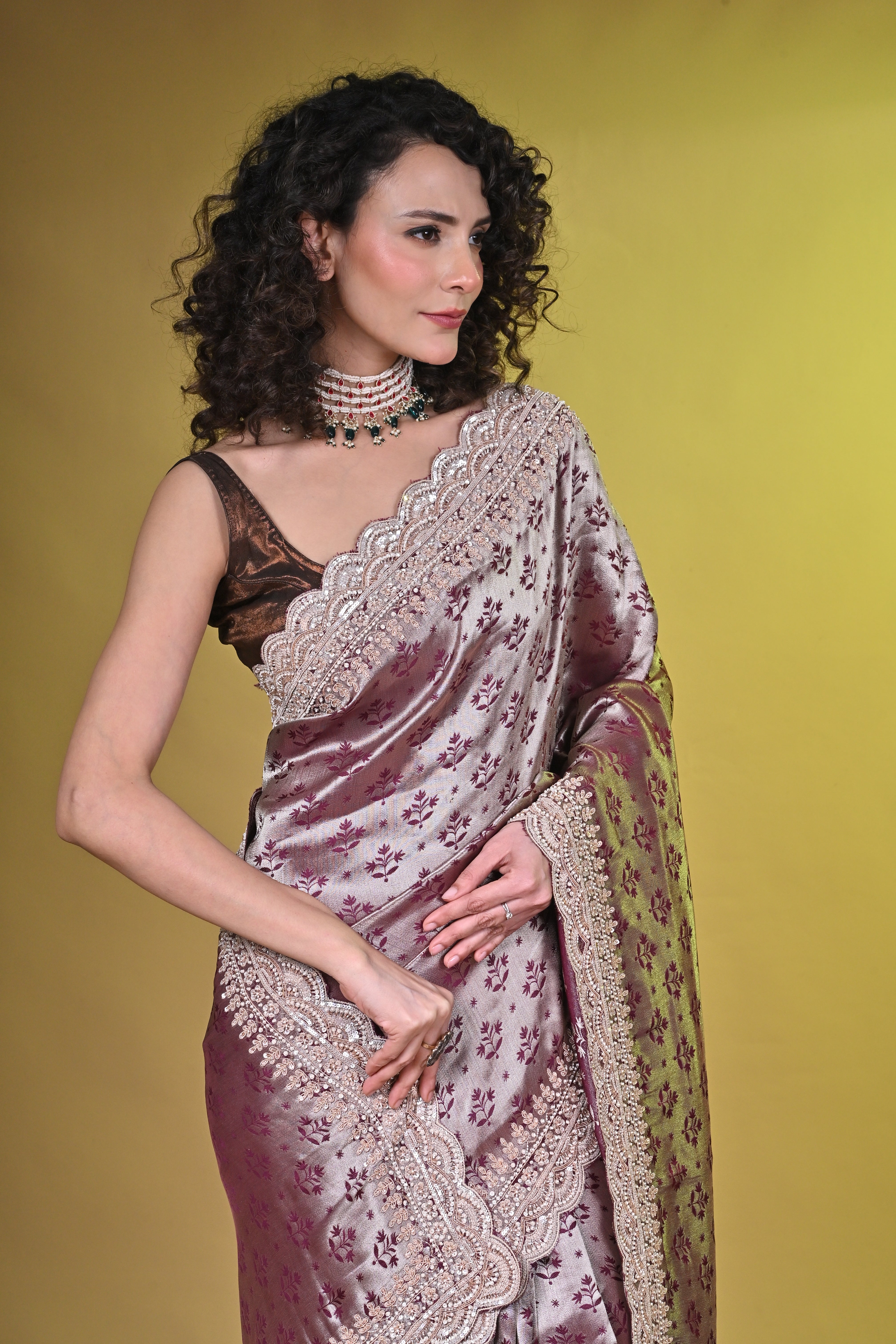 Kanjeevaram Tissue With Hand embroidered Border