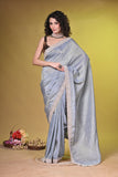 Grey Tissue with mirror and hand embroidered border