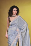 Grey Tissue with mirror and hand embroidered border