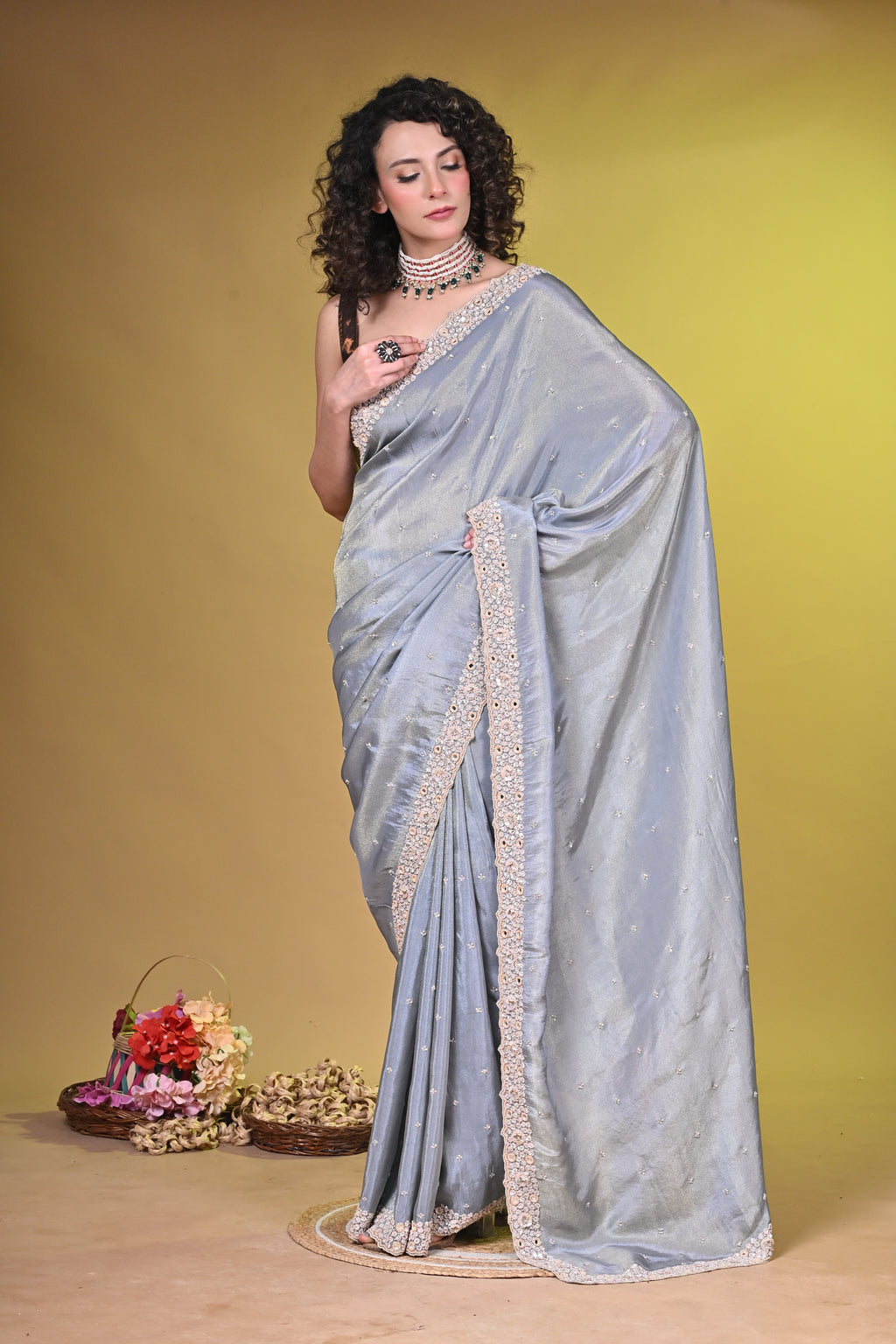 Silver Tissue saree