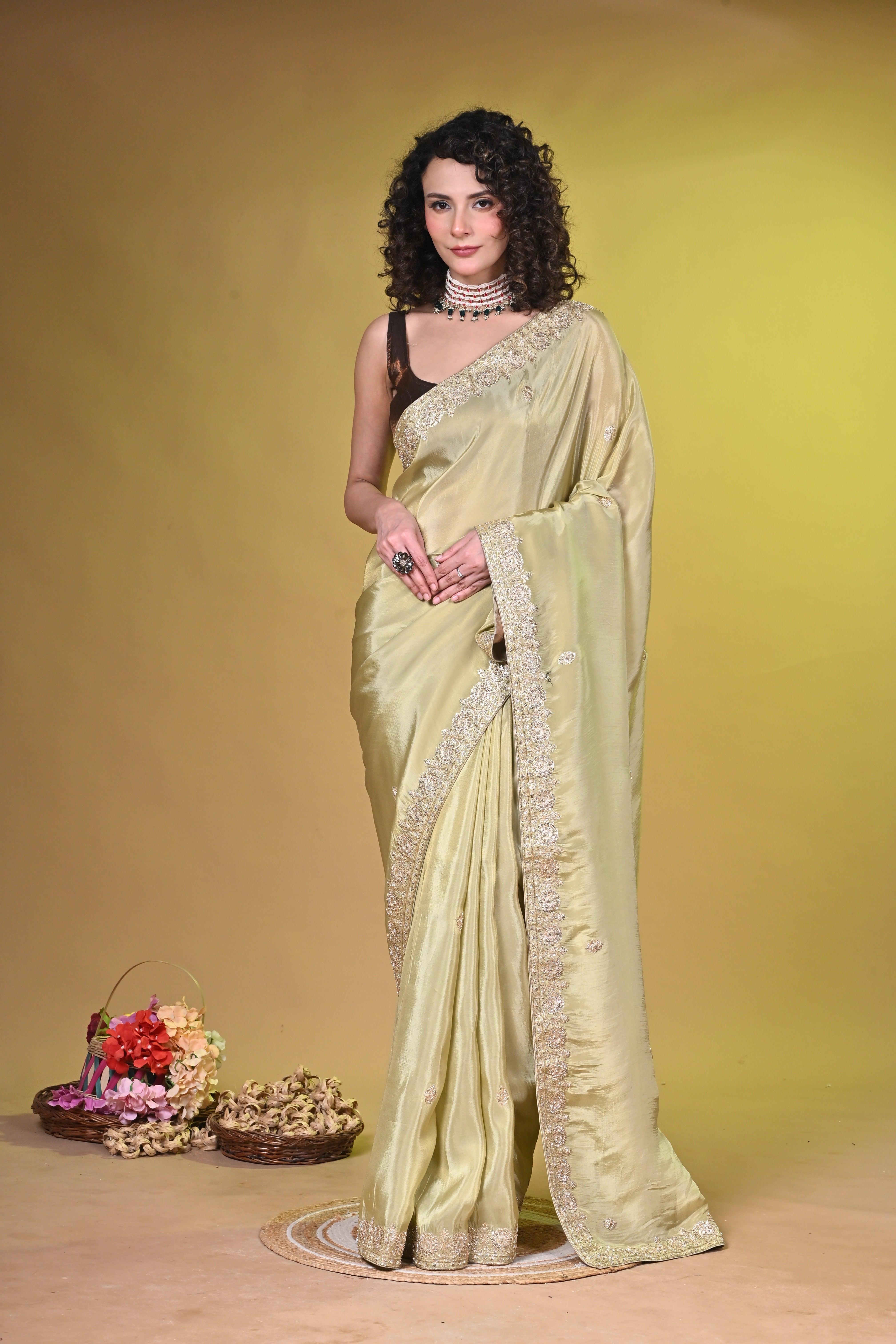 Tissue Georgette with Hand embroidered border