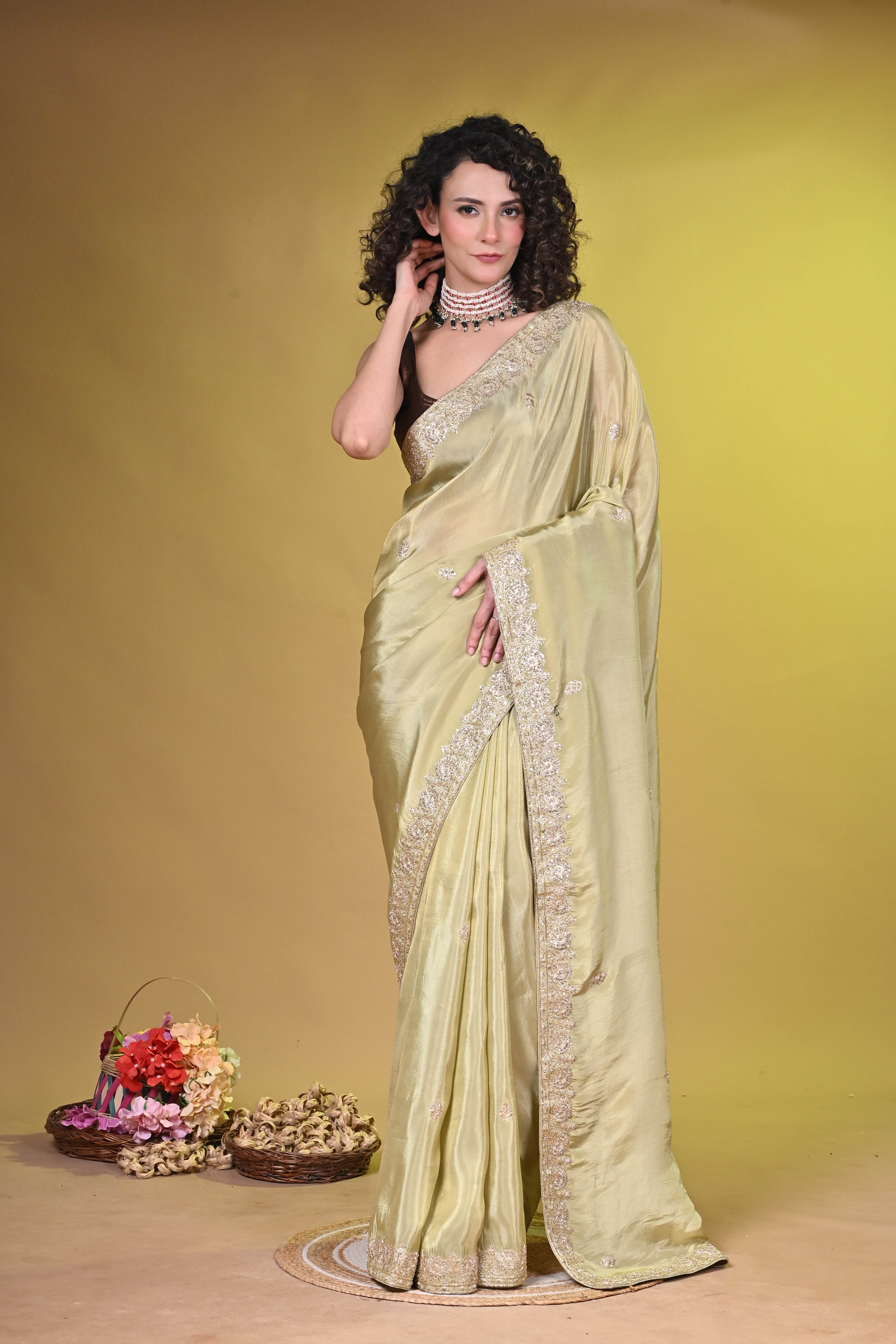 Tissue Georgette with Hand embroidered border
