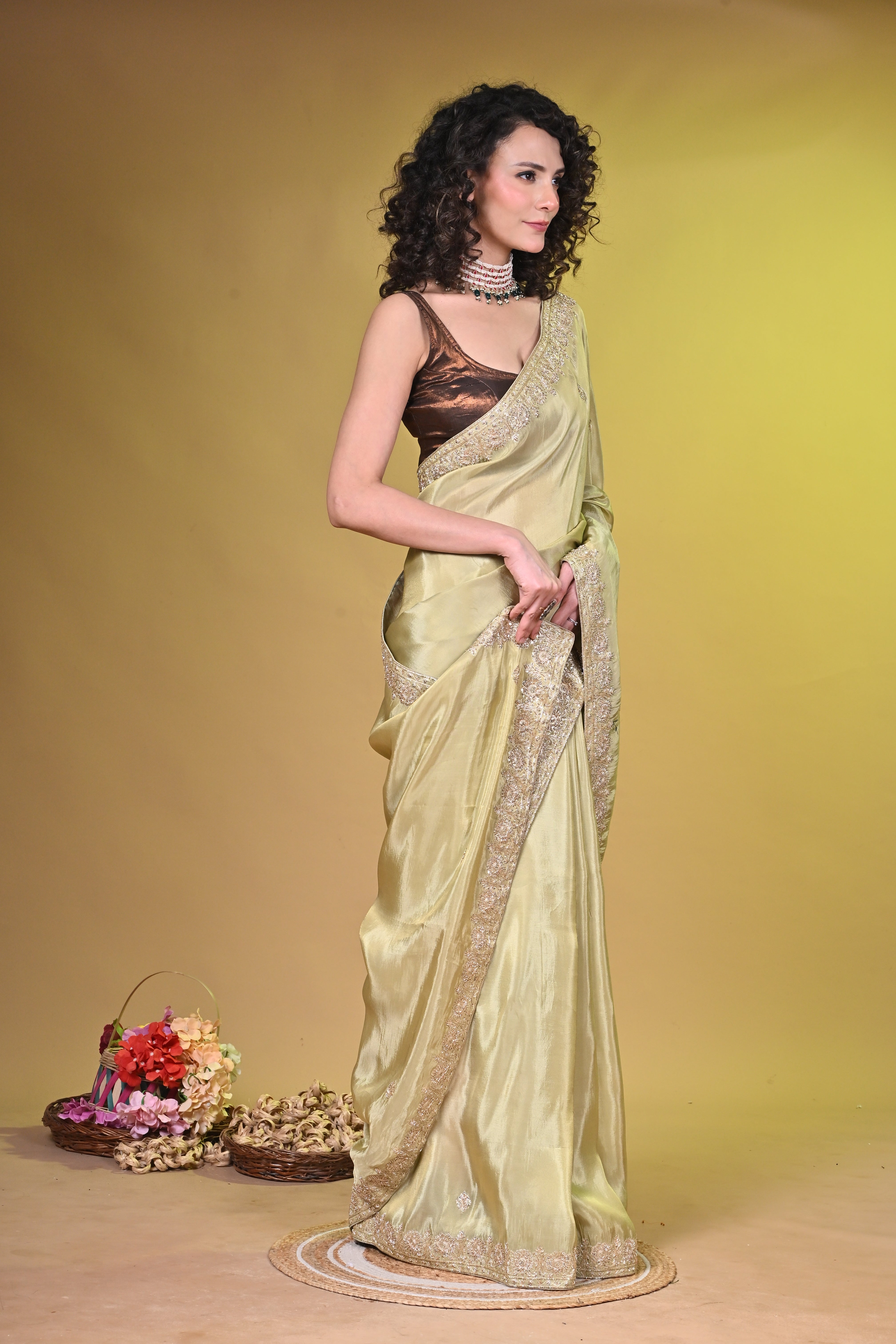 Tissue Georgette with Hand embroidered border