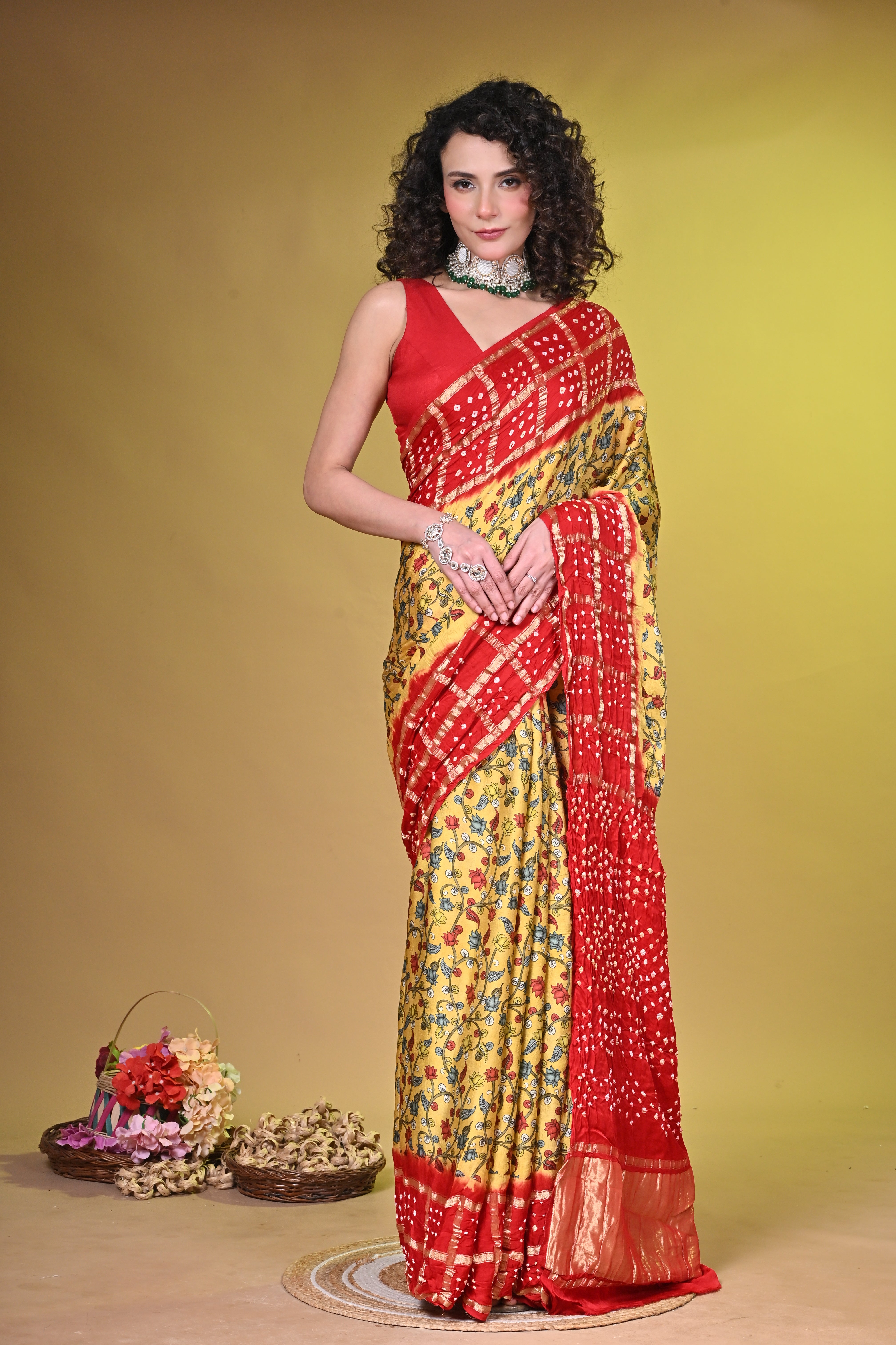 Kalamkari with bandhini