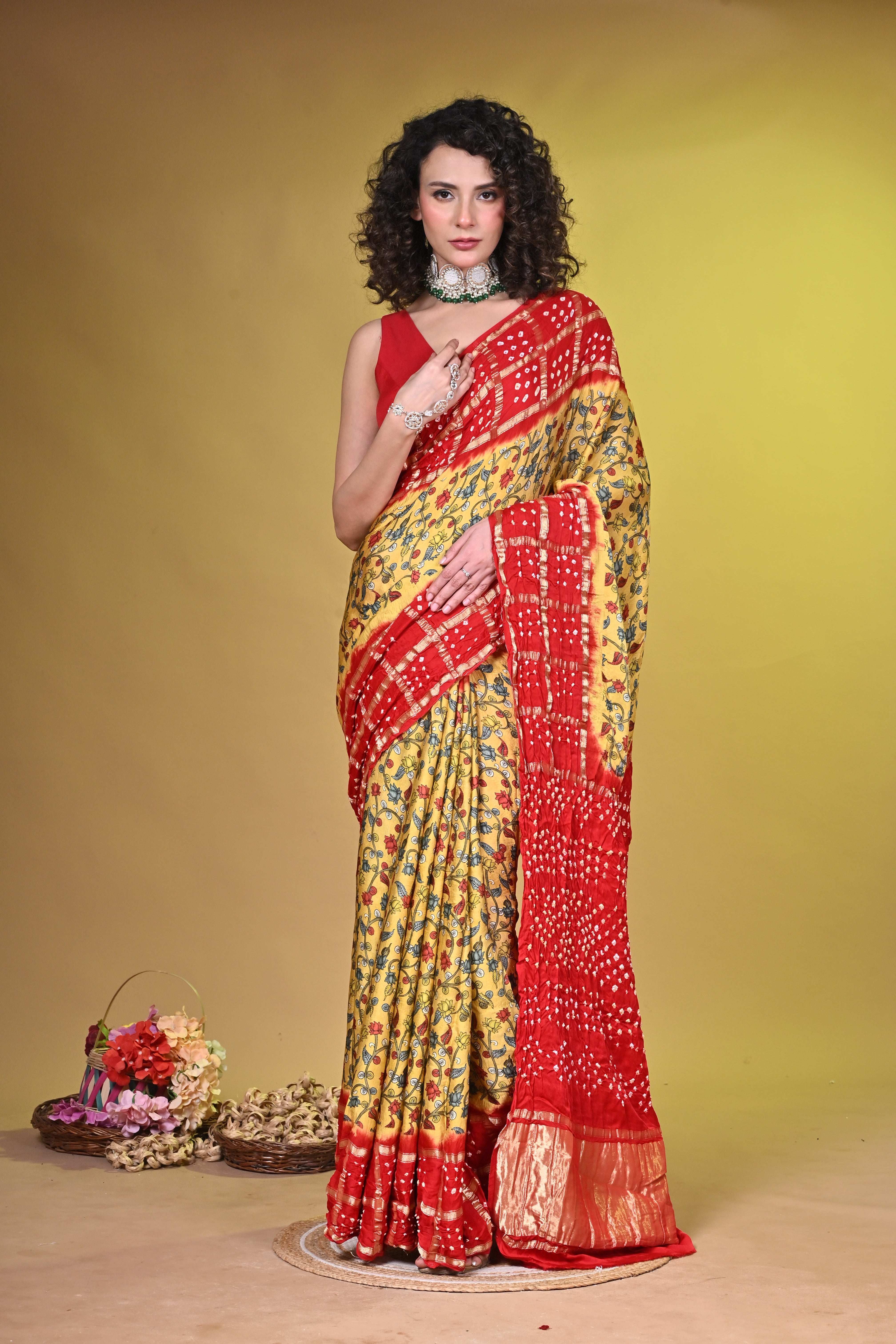 Kalamkari with bandhini