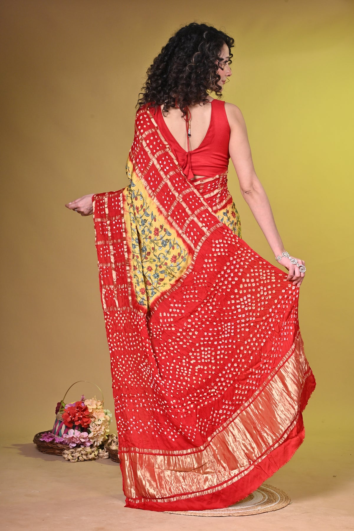 Kalamkari with bandhini
