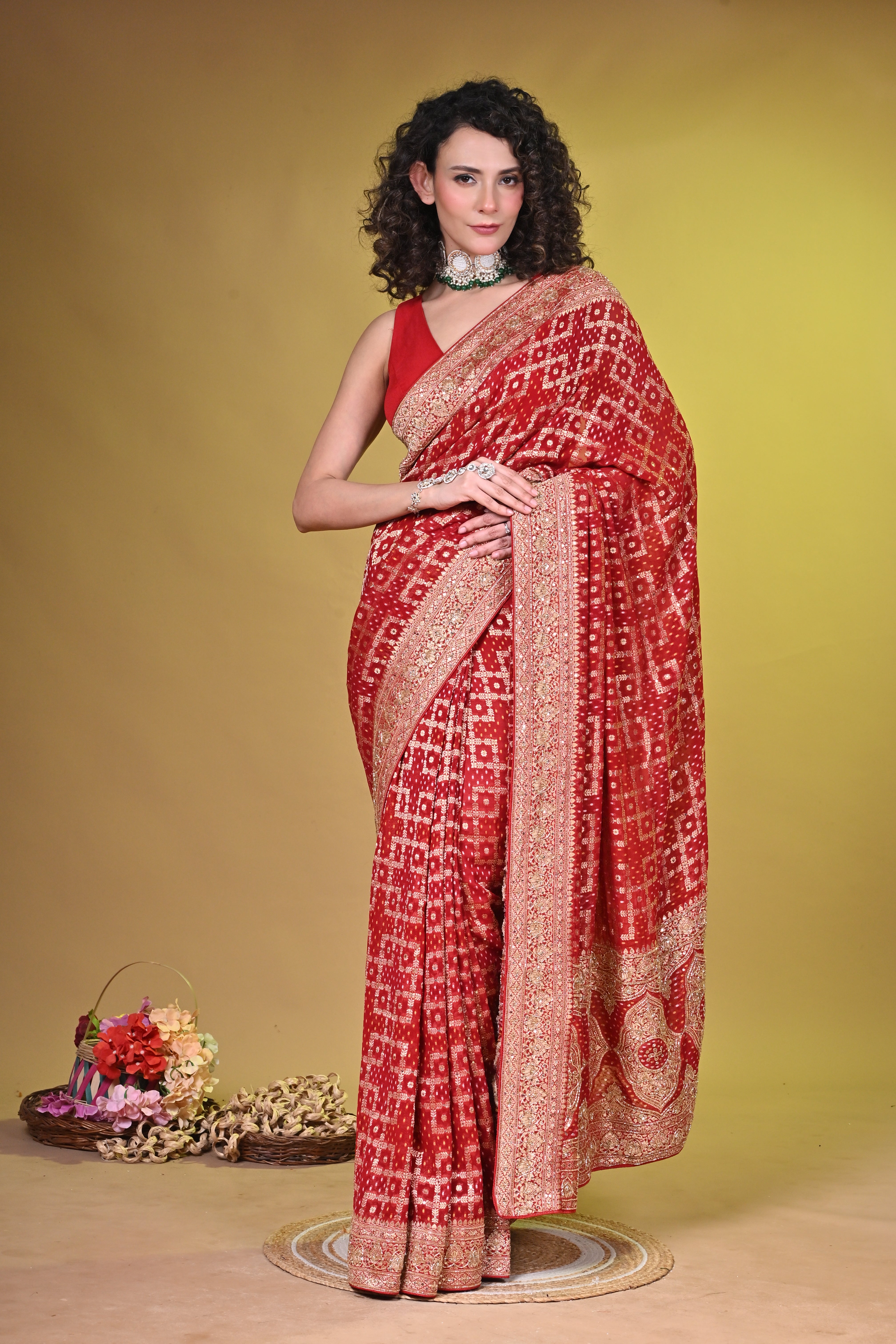 Bridal red Georgette Secondary image