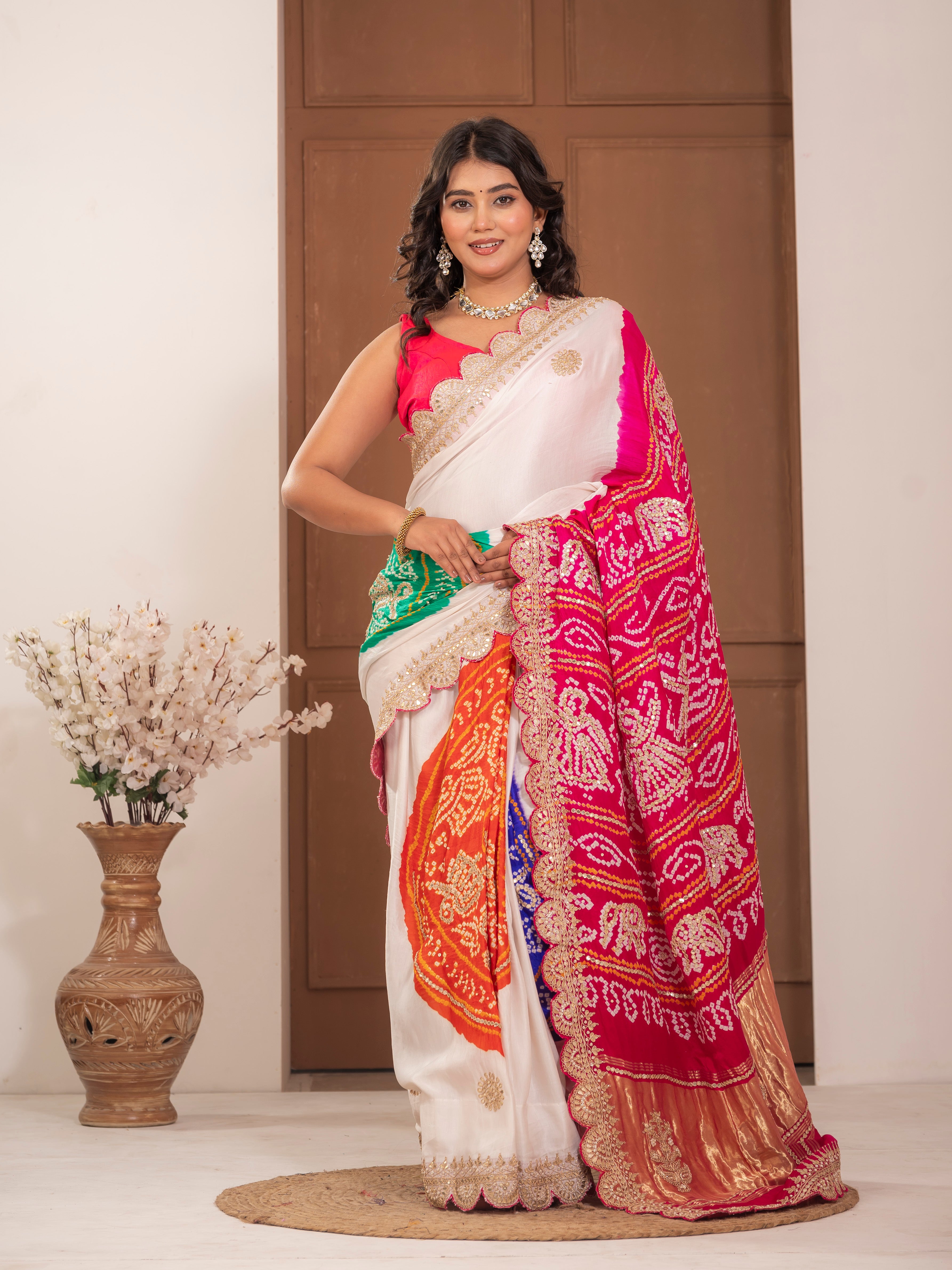 Hand embroidered Gajji Silk saree