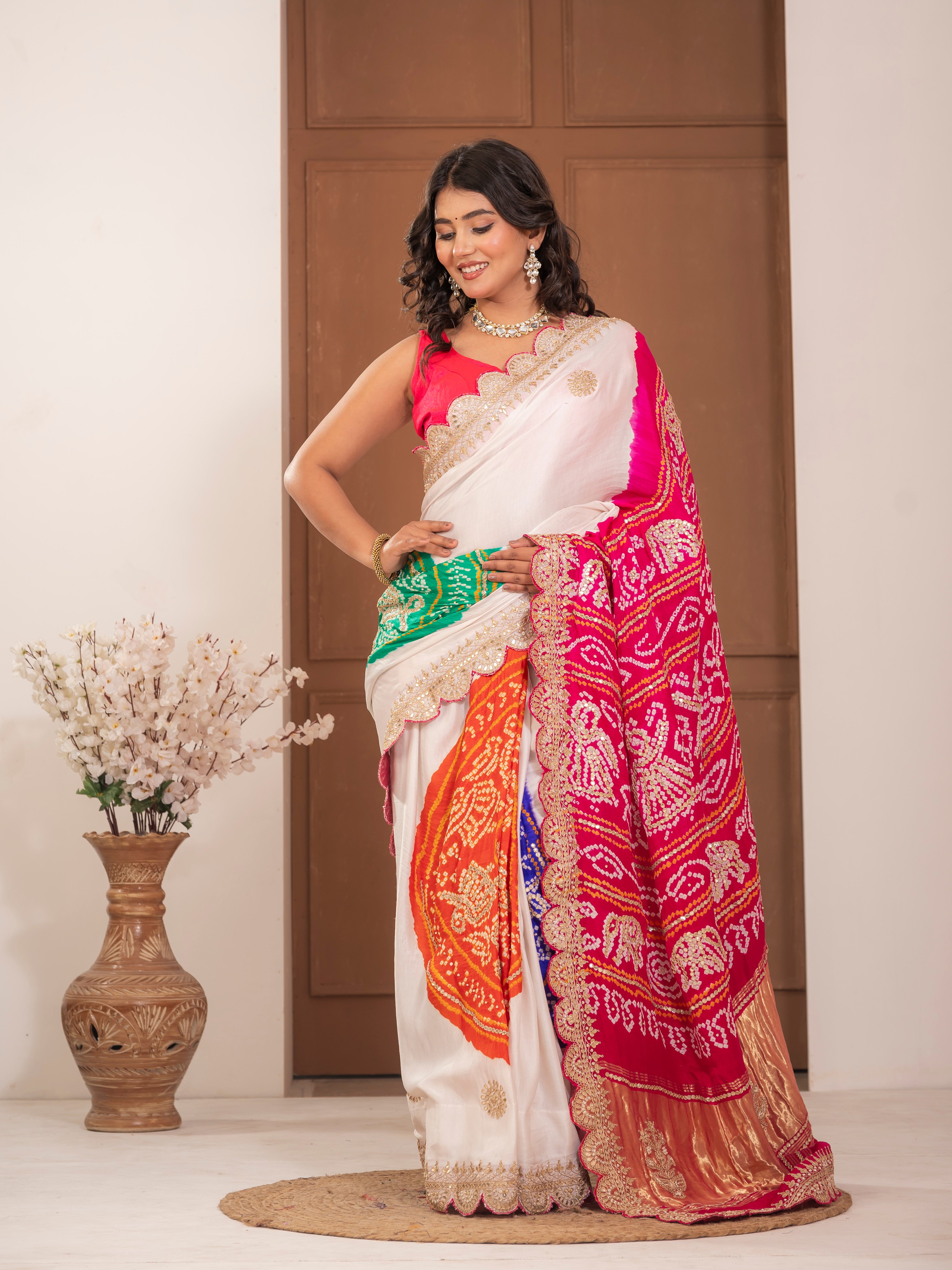Hand embroidered Gajji Silk saree