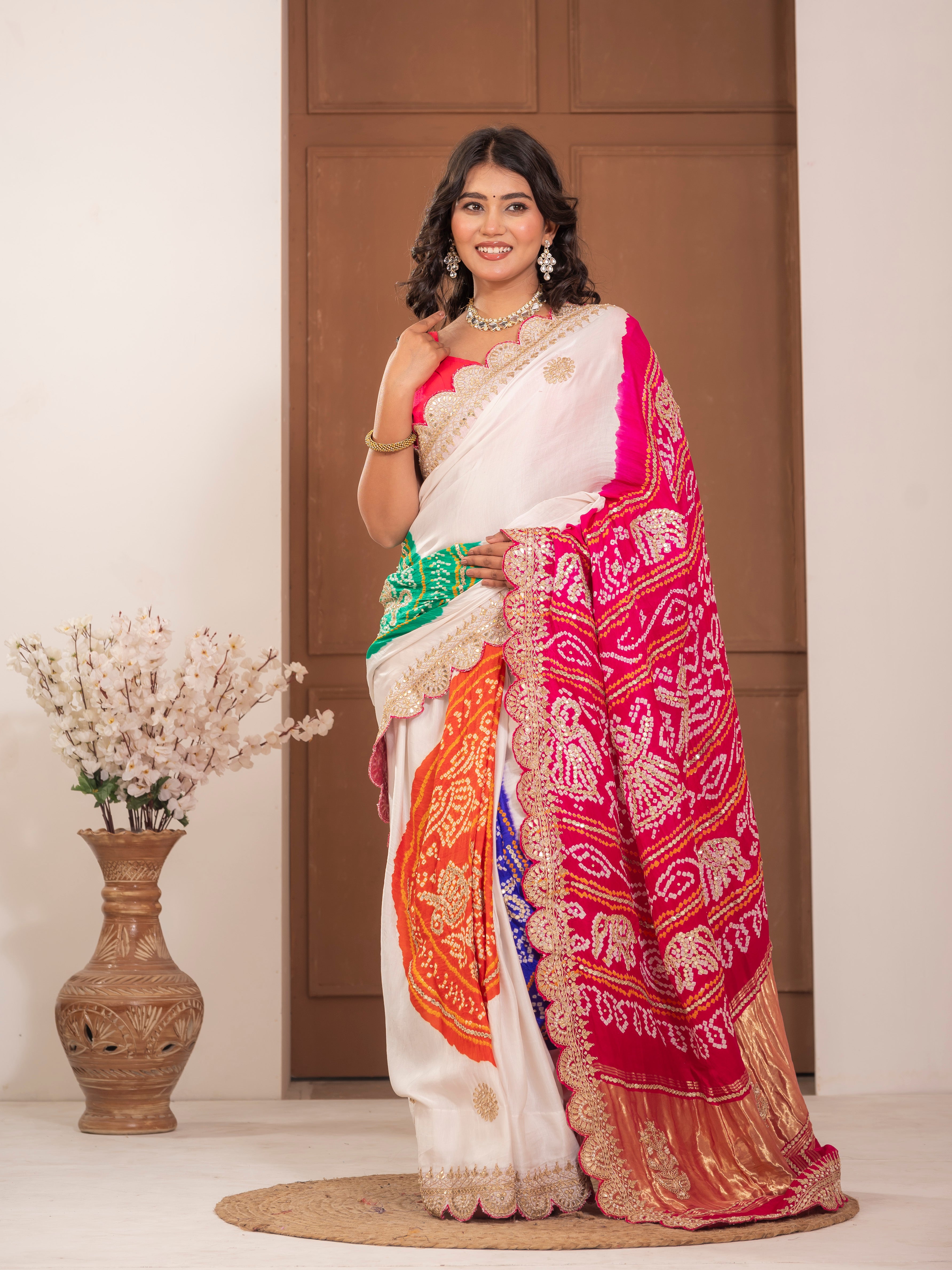 Hand embroidered Gajji Silk saree