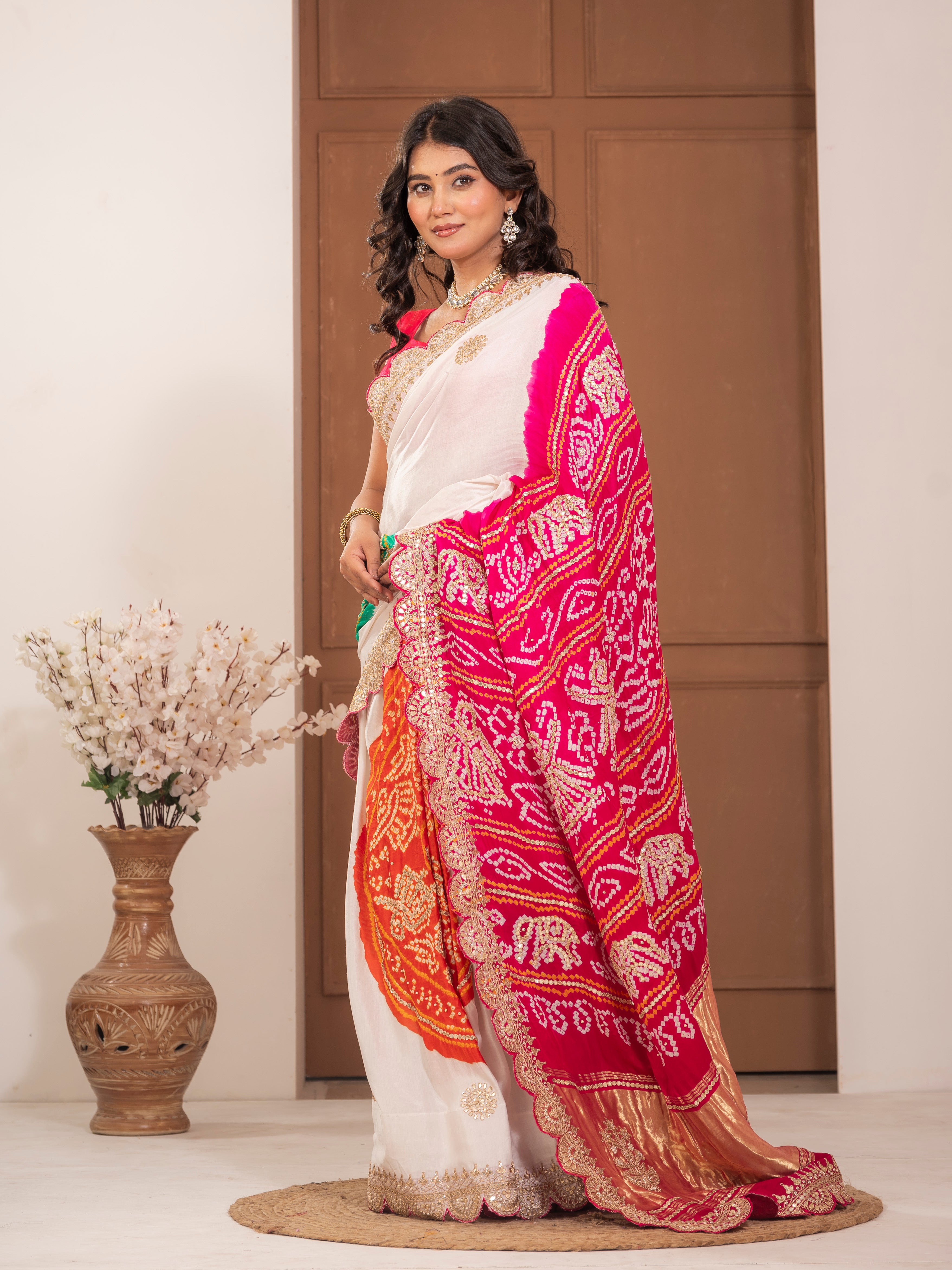 Hand embroidered Gajji Silk saree