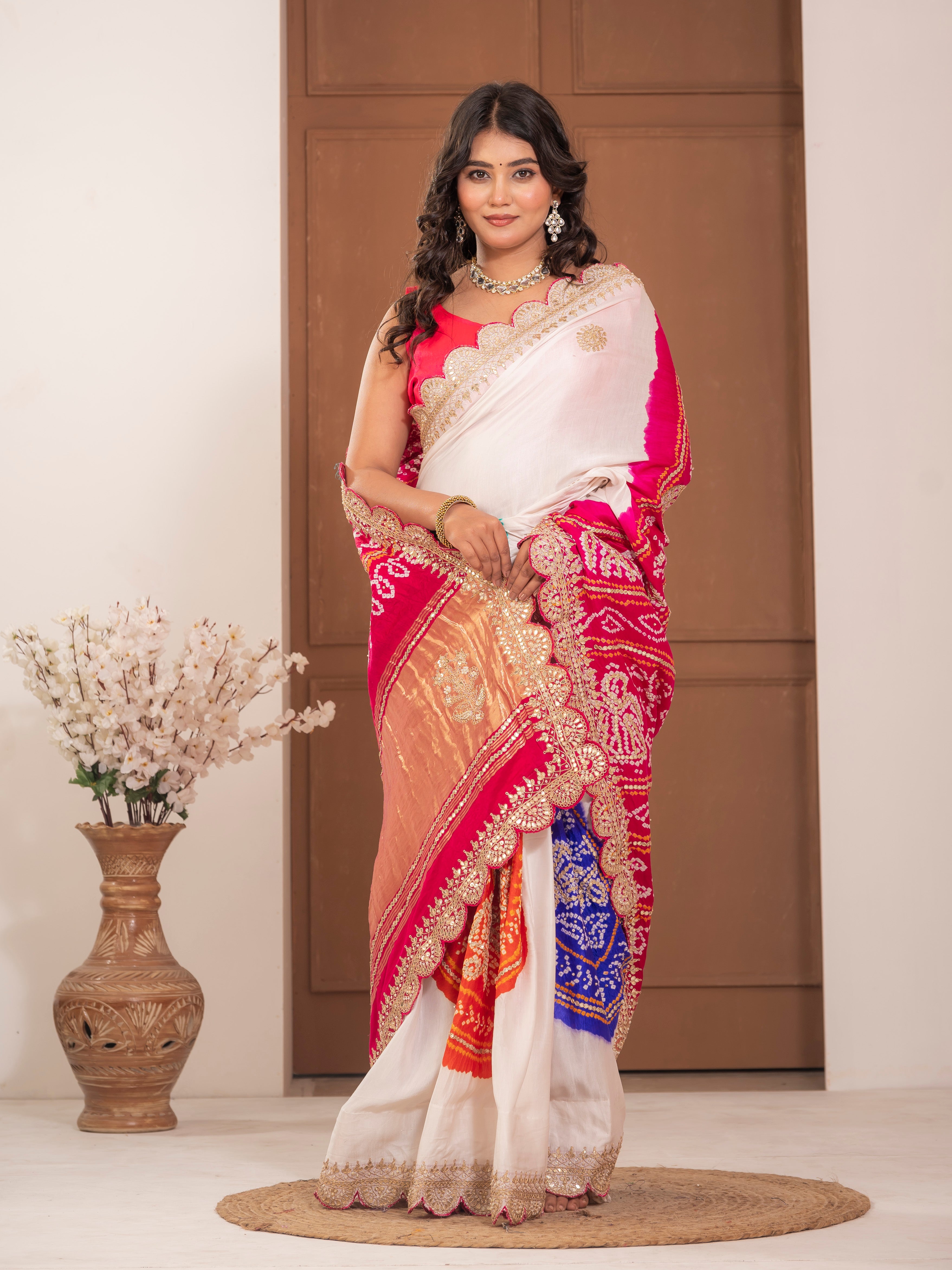 Hand embroidered Gajji Silk saree
