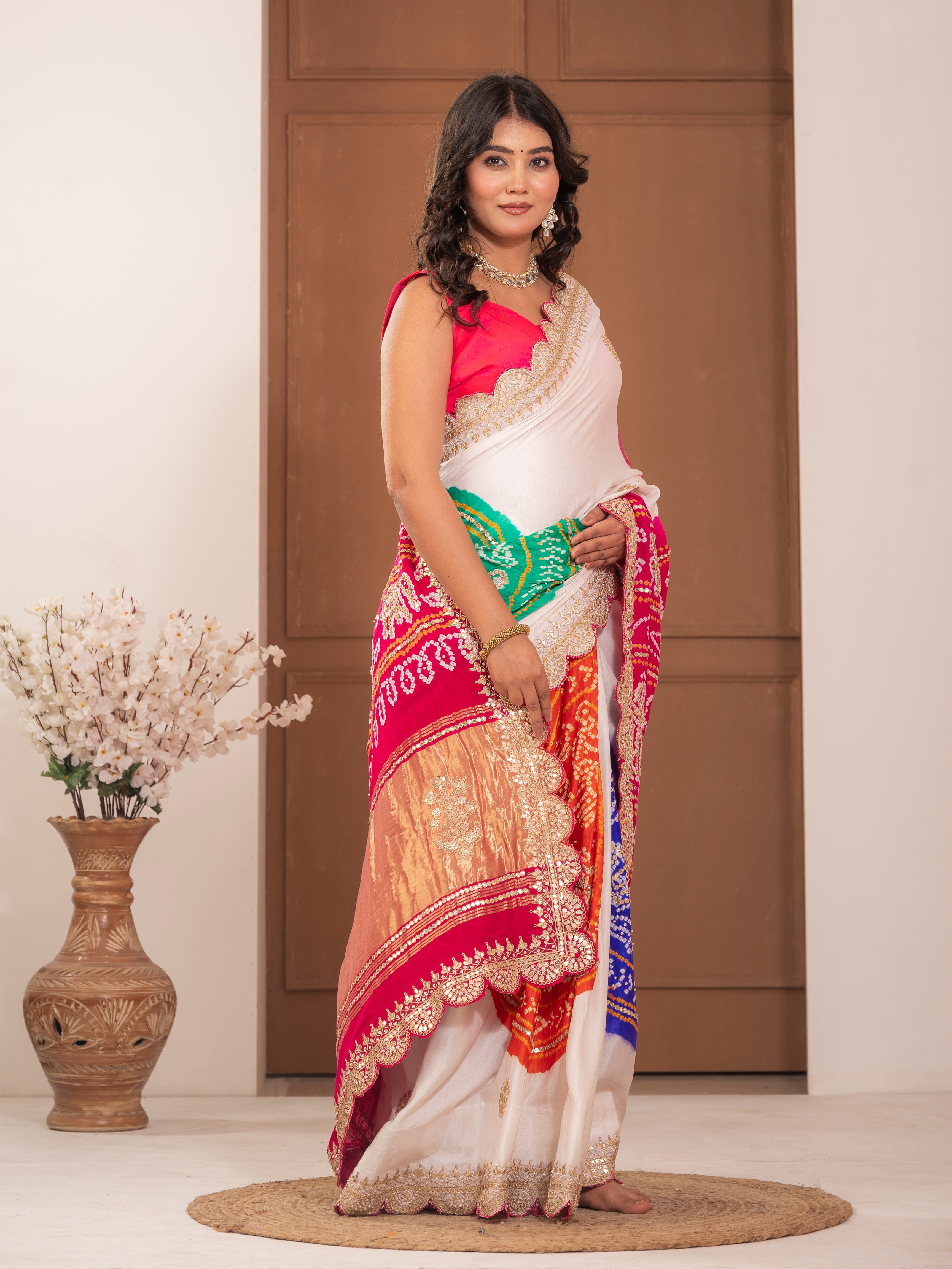 Hand embroidered Gajji Silk saree