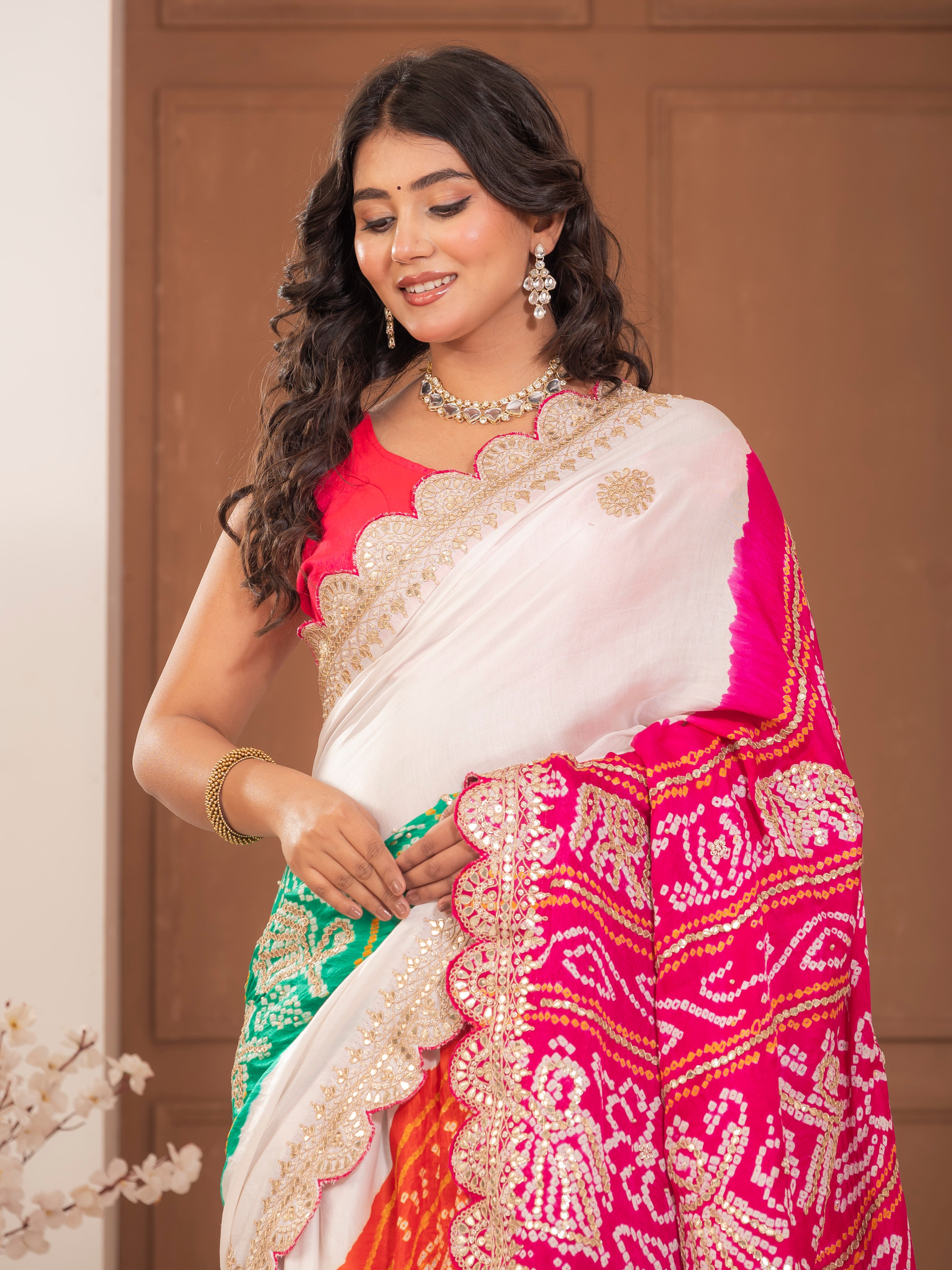 Hand embroidered Gajji Silk saree