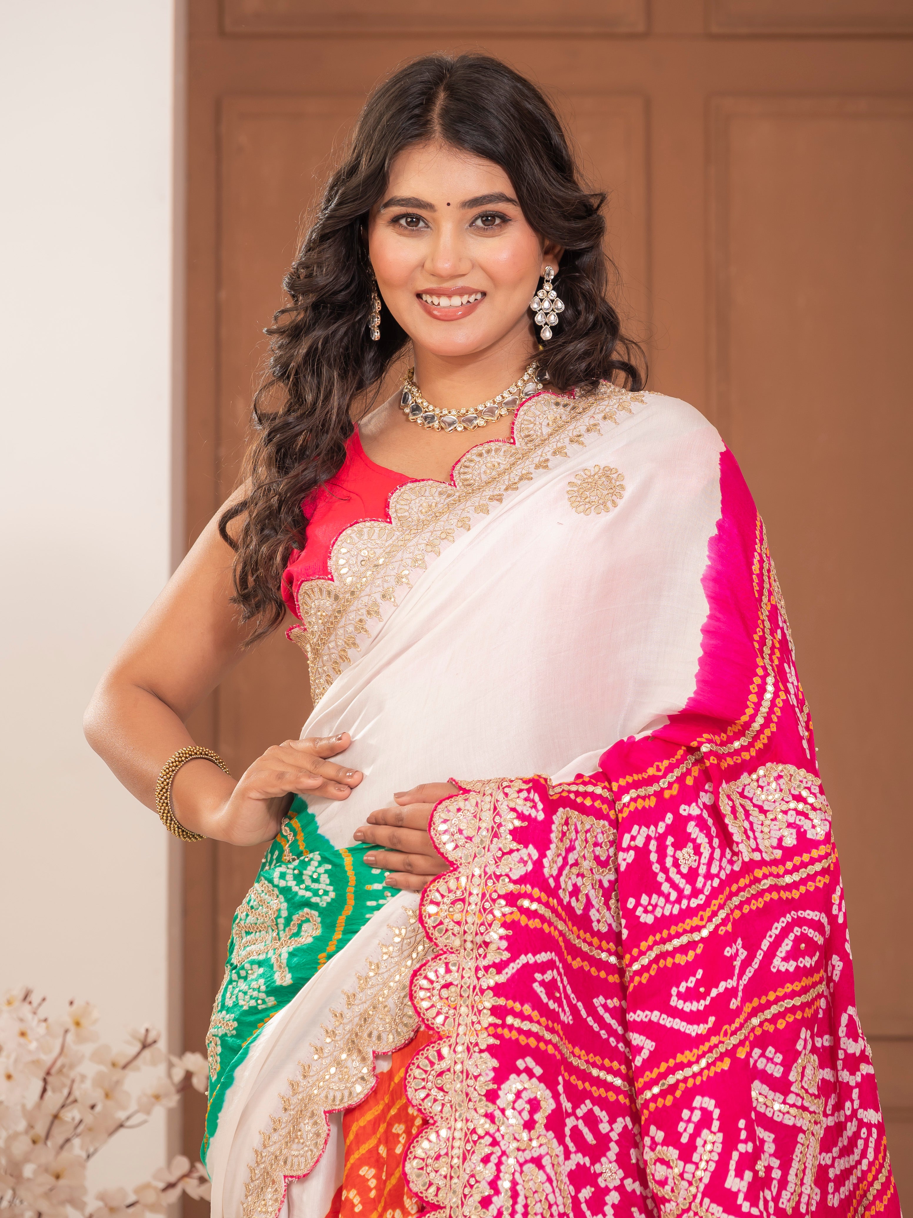 Hand embroidered Gajji Silk saree