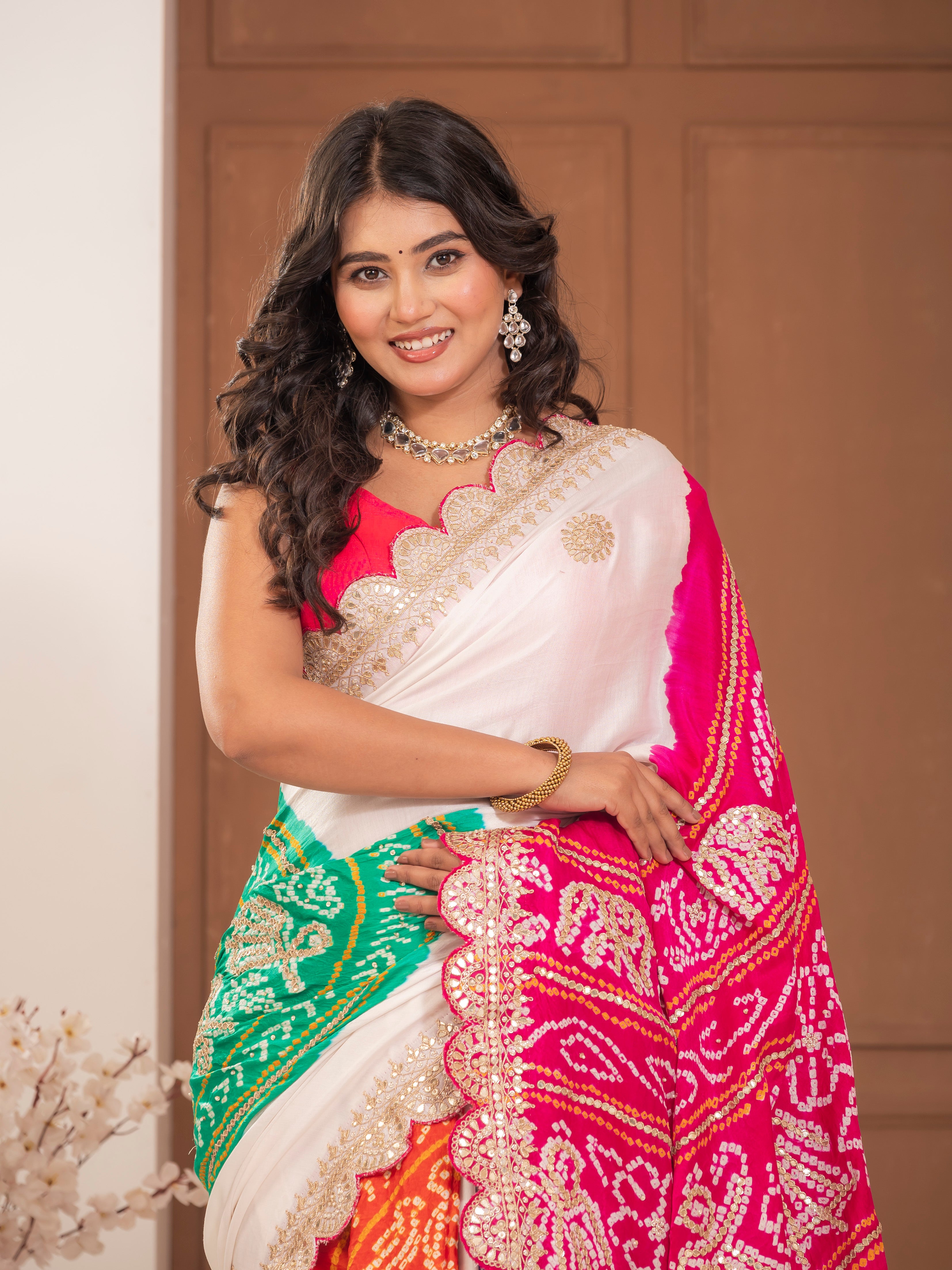 Hand embroidered Gajji Silk saree