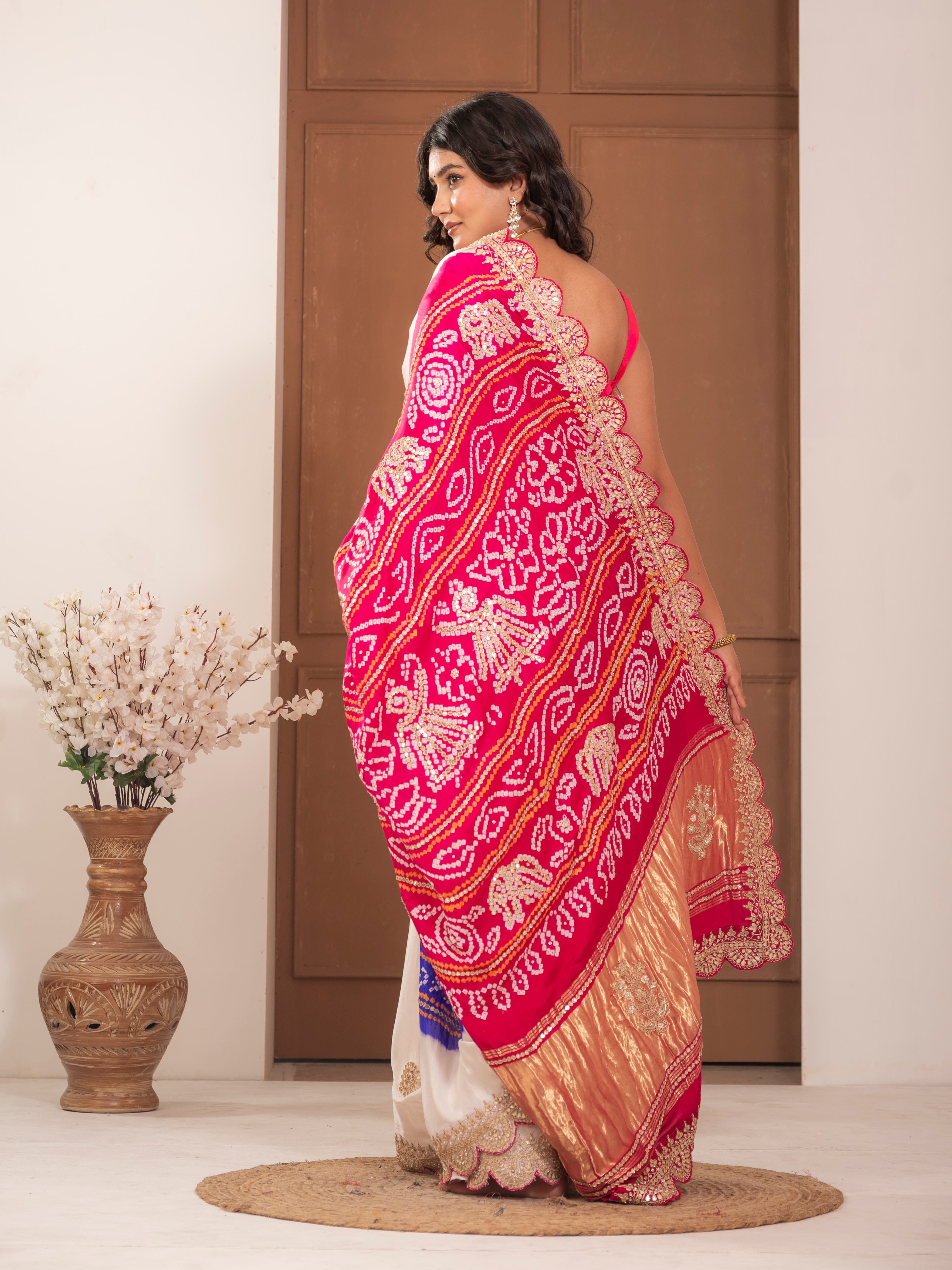Hand embroidered Gajji Silk saree