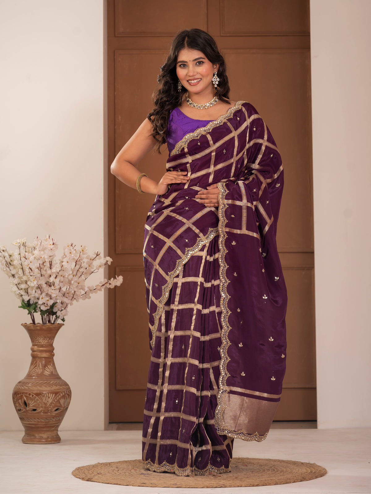 Gadhchola saree with kundan work