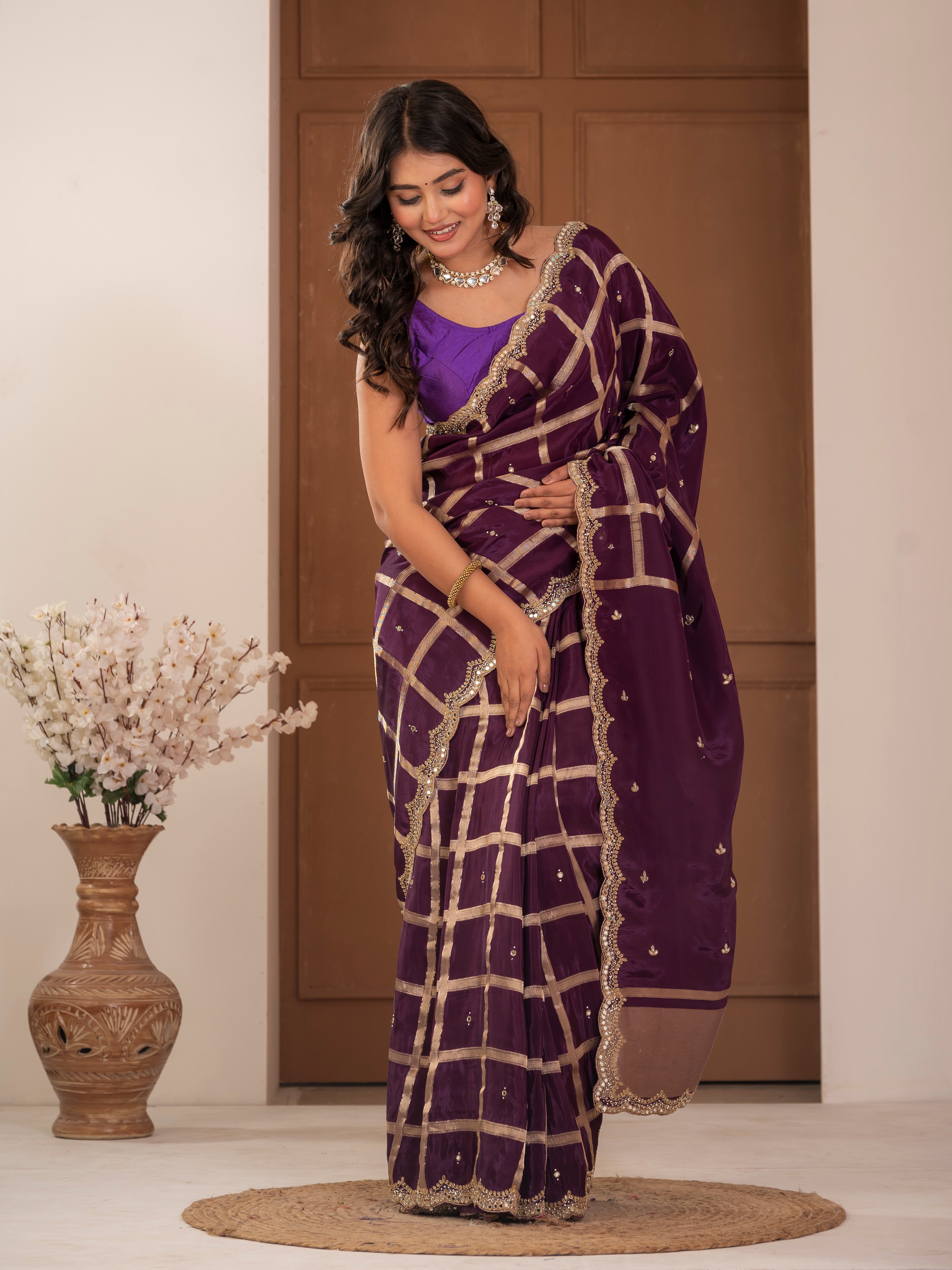 Gadhchola saree with kundan work