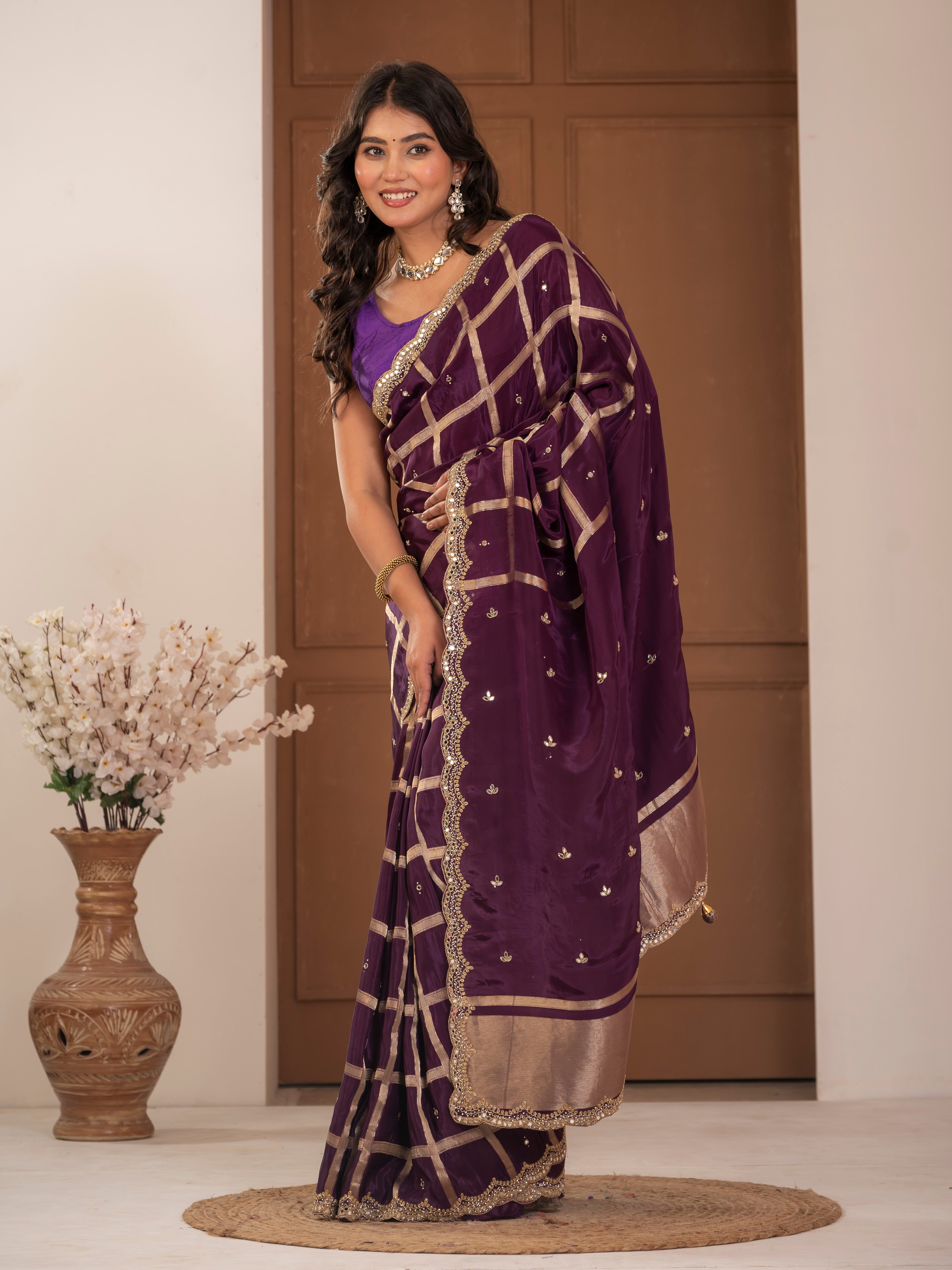 Gadhchola saree with kundan work