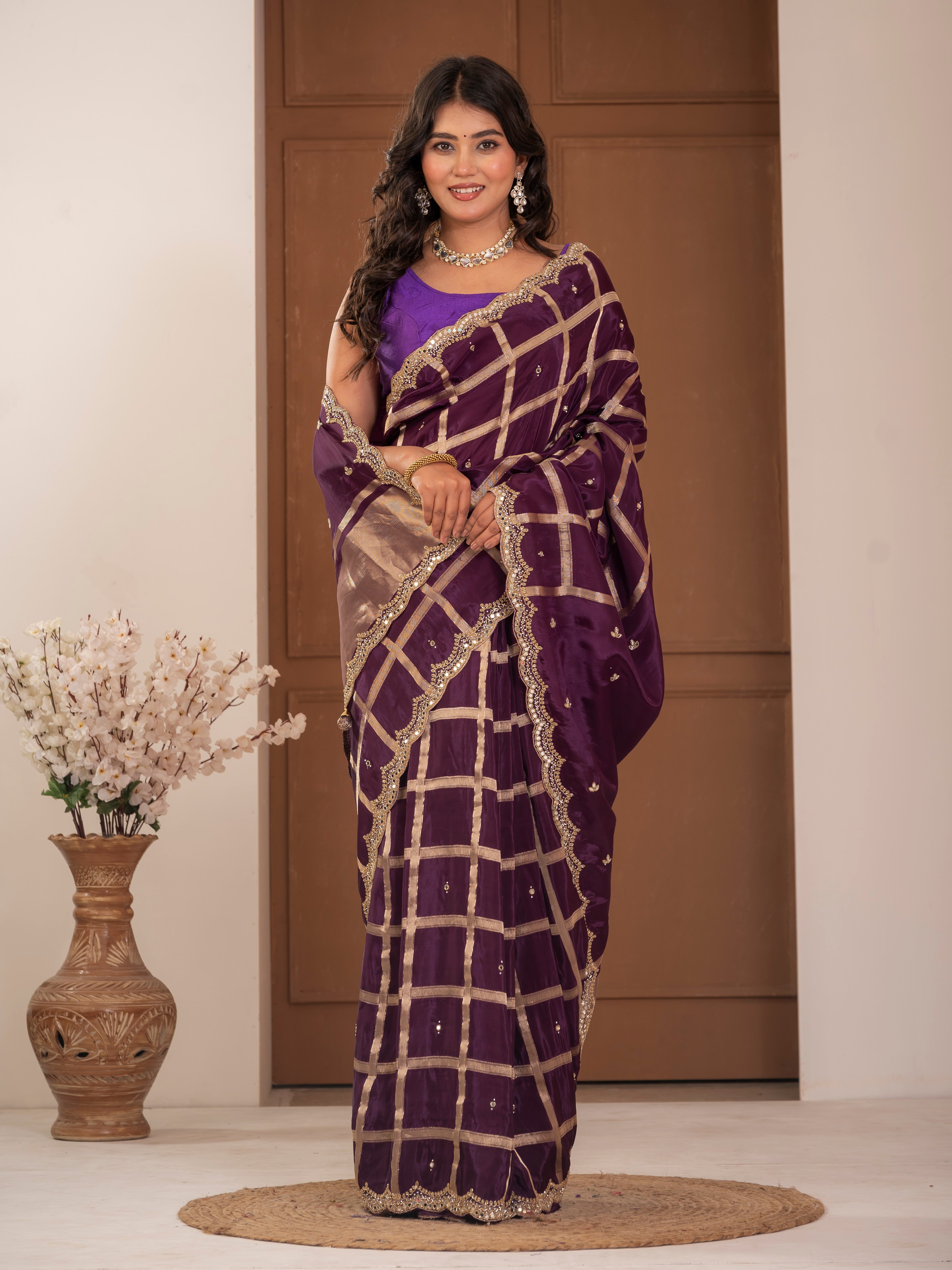Gadhchola saree with kundan work