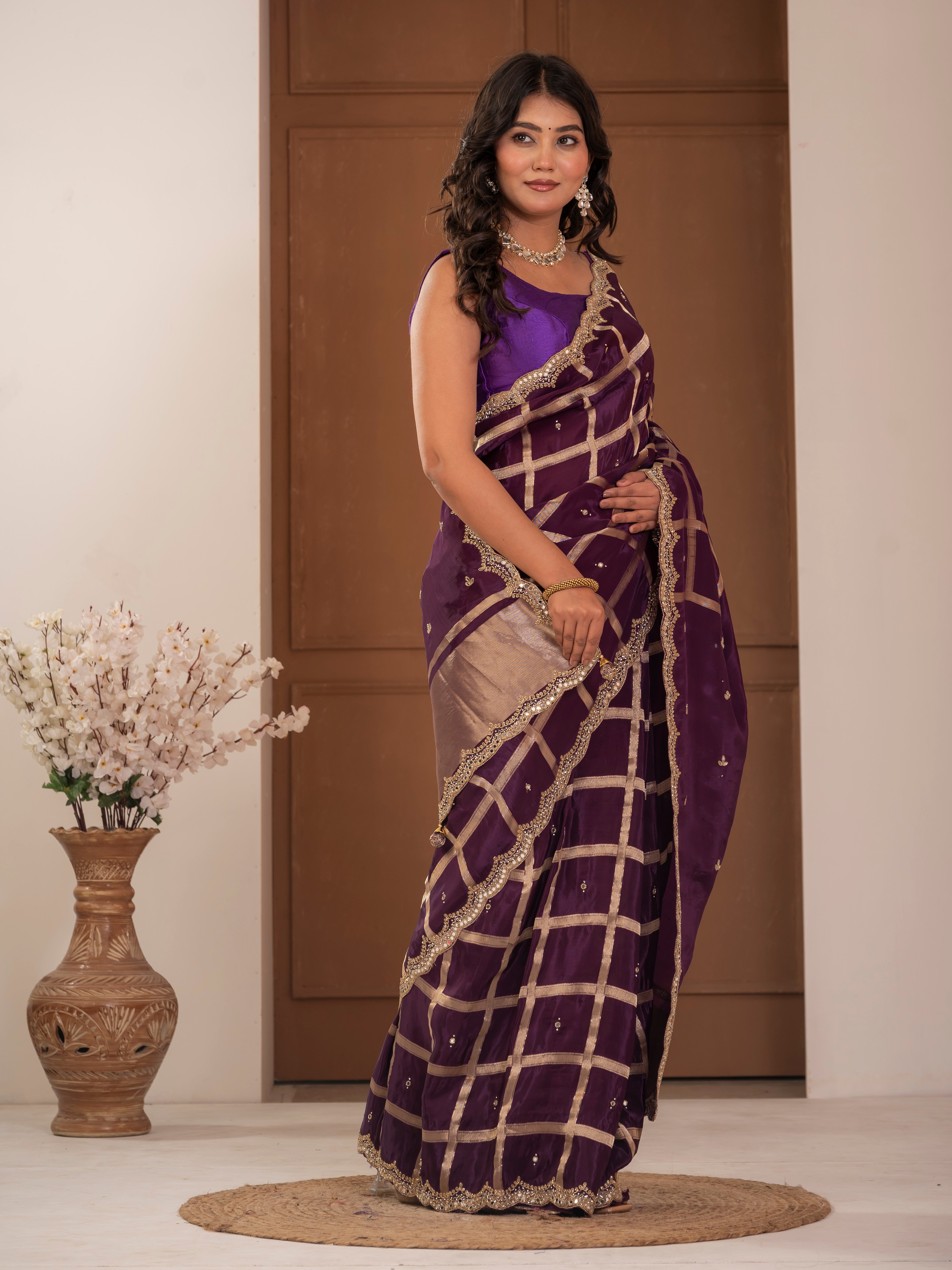 Gadhchola saree with kundan work