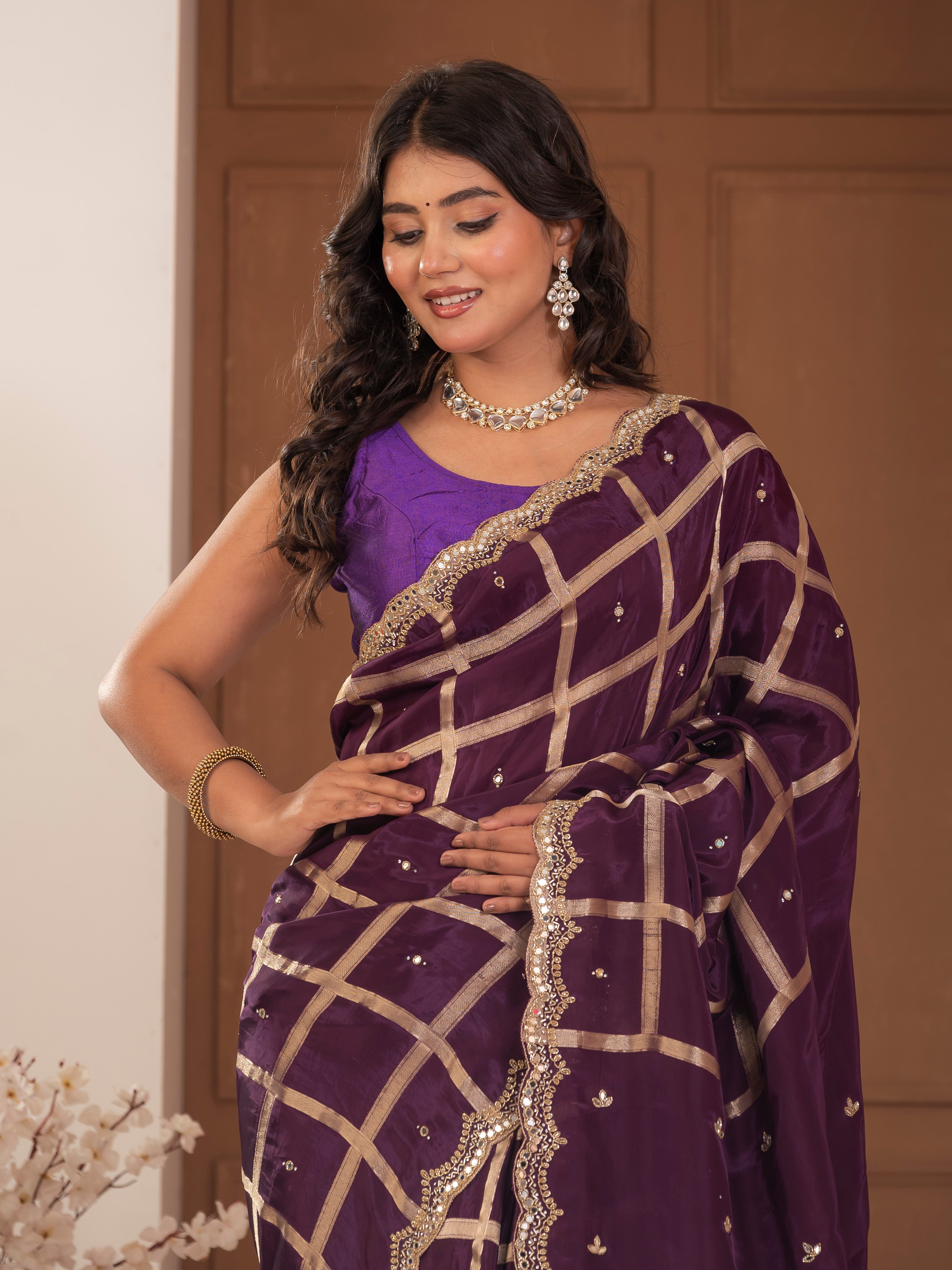 Gadhchola saree with kundan work