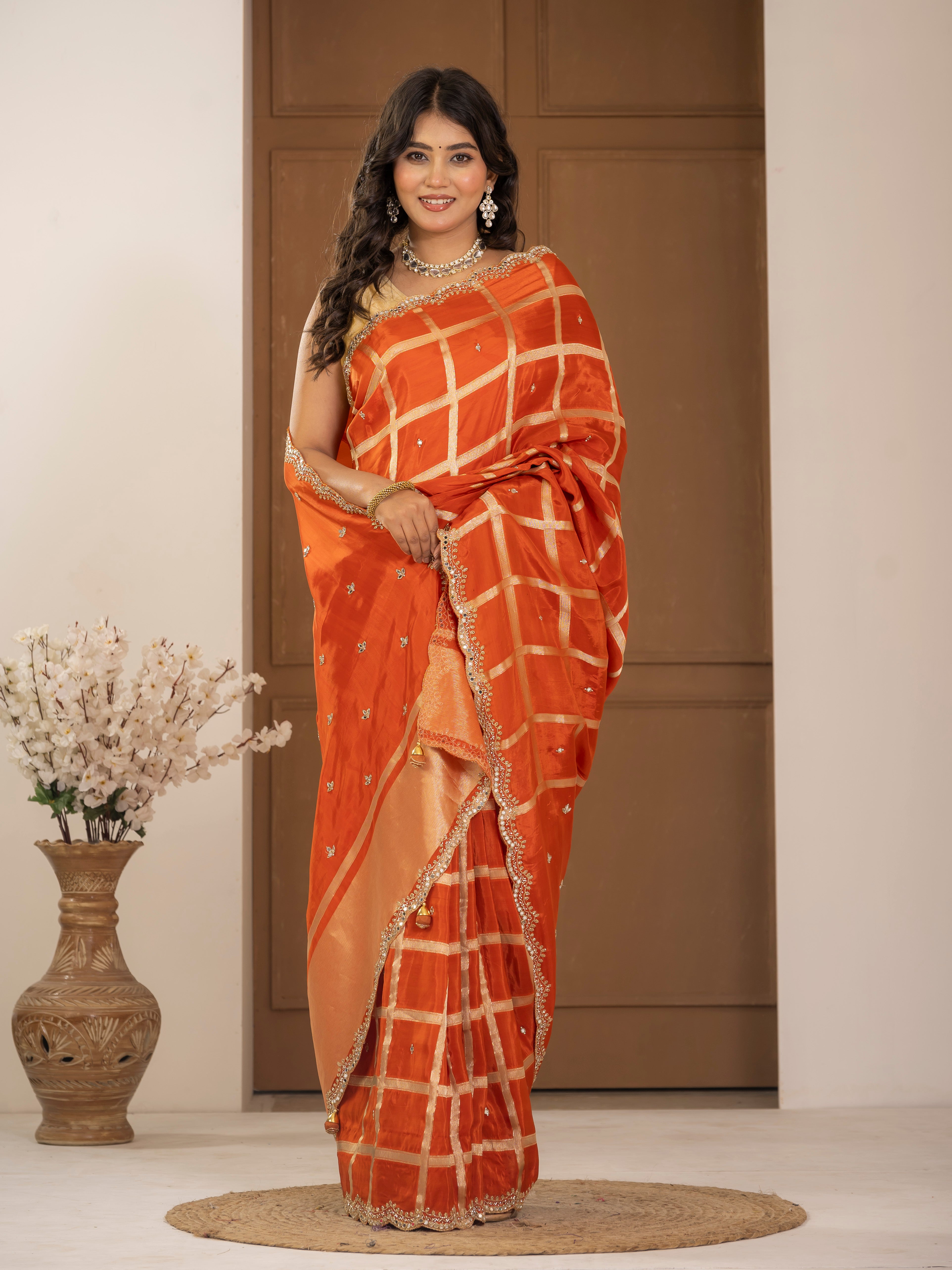 Gadhchola saree with kundan work